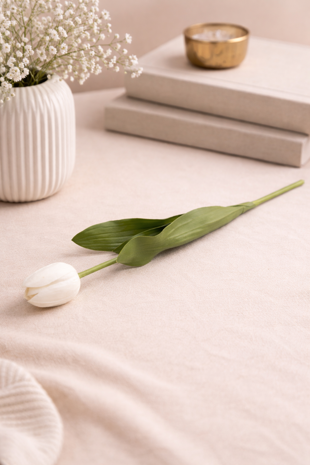 Forever in Bloom Faux Tulip Stem – Green & White, 26″