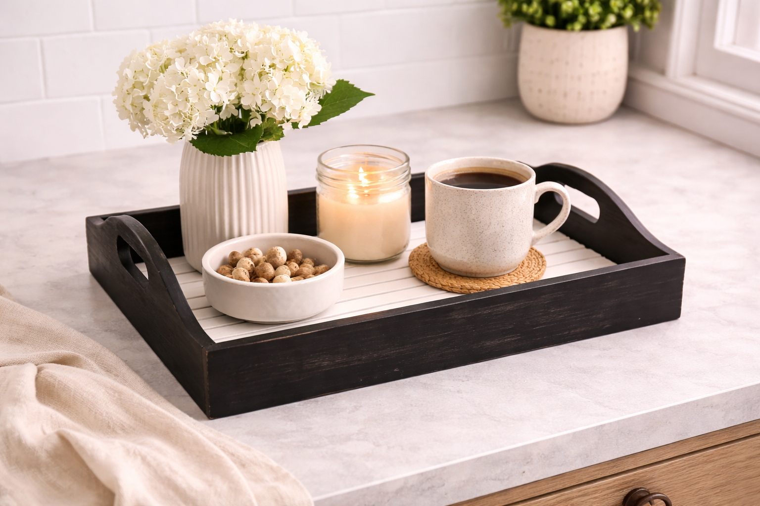 Black & White Shiplap Serving Tray 15" Wood