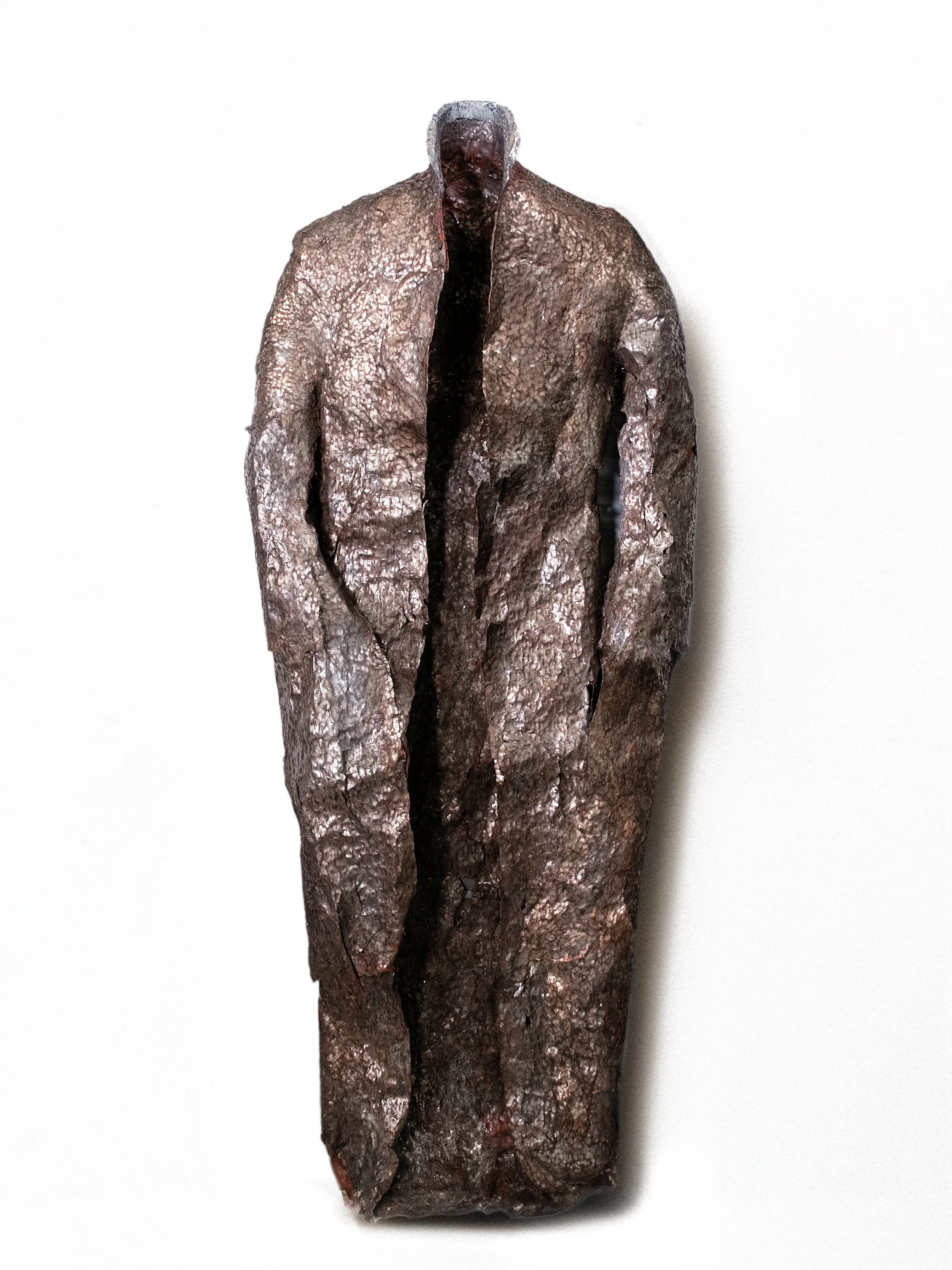 Suit, 2025, steel wool, copper mesh, nickel silver, 7ft x 2.75ft x 8in