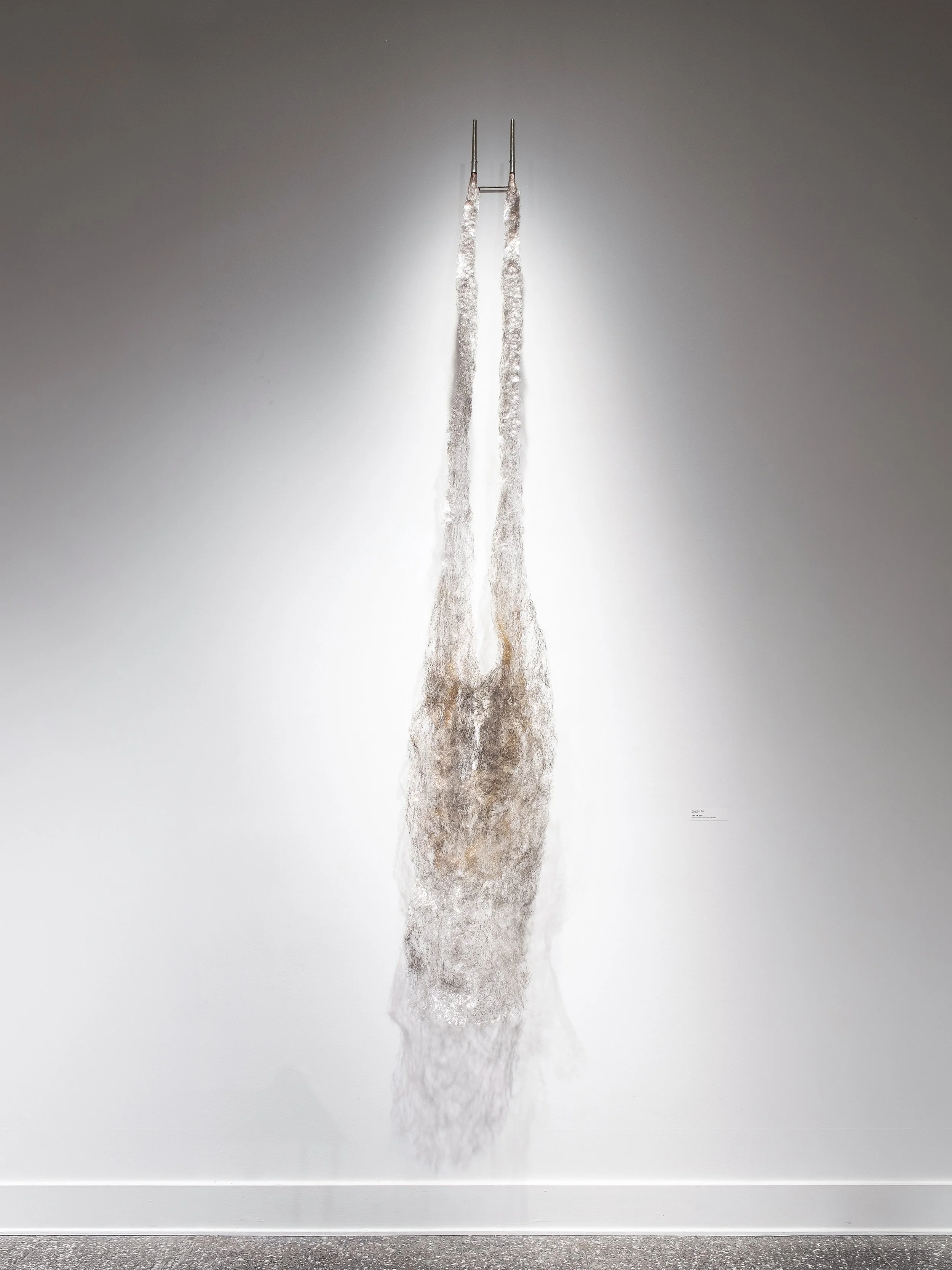 Take Off, 2025
stainless steel wool, nickel silver, steel 
10ft x 2ft 
