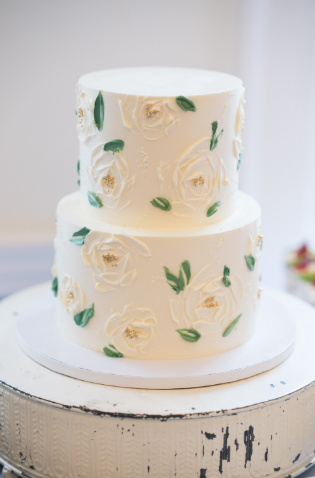 White Knife Painted Photos with Leaves. Gold Pearls. White Stand.jpg