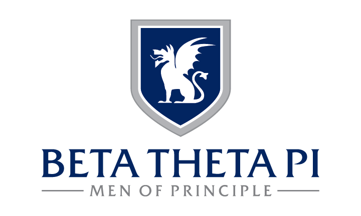 Logo featuring a shield with a stylized dragon and a sword, with the text 'Beta Theta Pi Men of Principle' beneath.