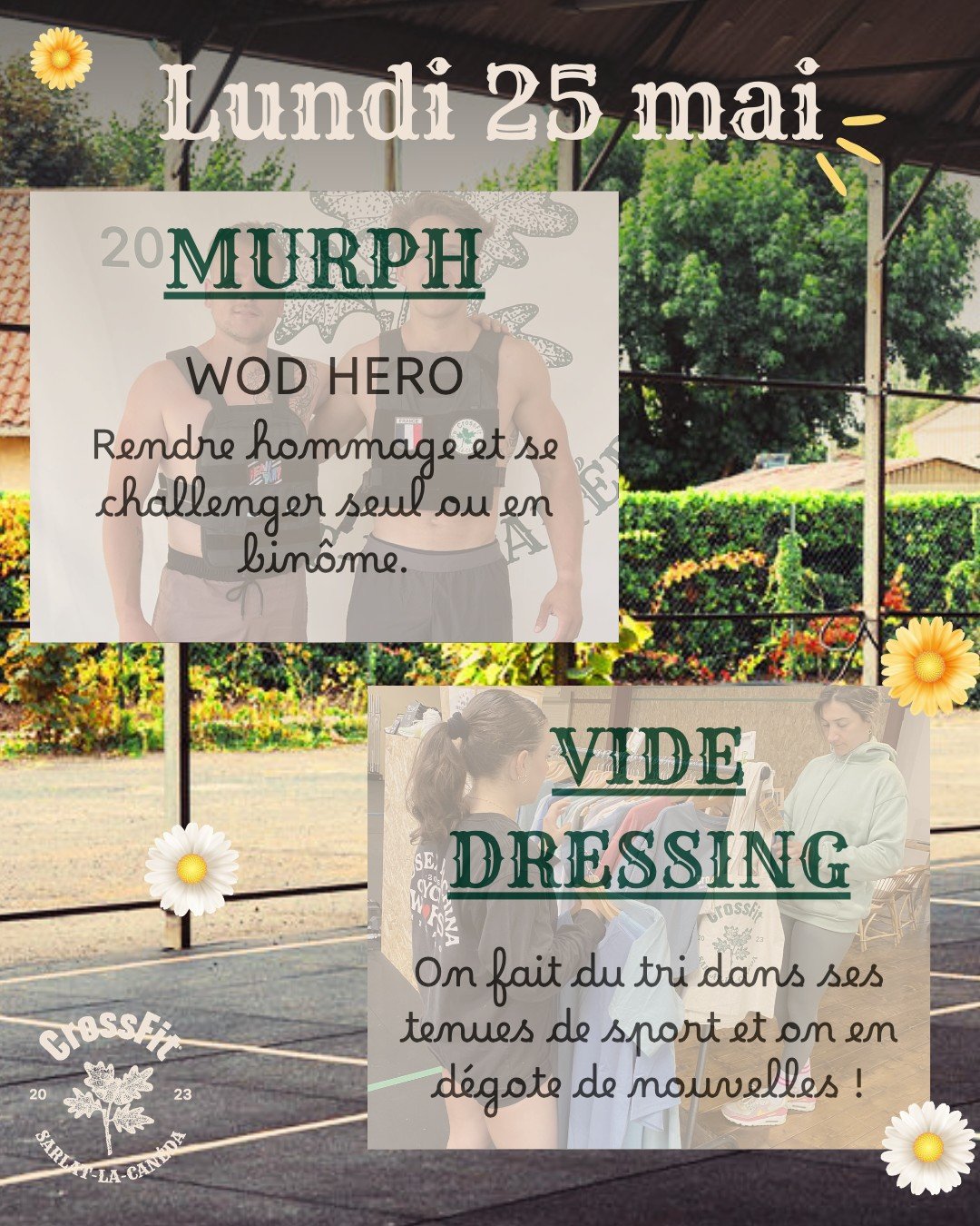 🌞 Le lundi 25 mai, la box sera ouverte de 15h &agrave; 18h! 🌸

🪖MURPH🪖
🎖️ Wod HERO de r&eacute;f&eacute;rence cr&eacute;e en l'honneur du lieutenant Michael Murphy, d&eacute;c&eacute;d&eacute; dans l&rsquo;exercice de ses fonctions le 28 juin 20