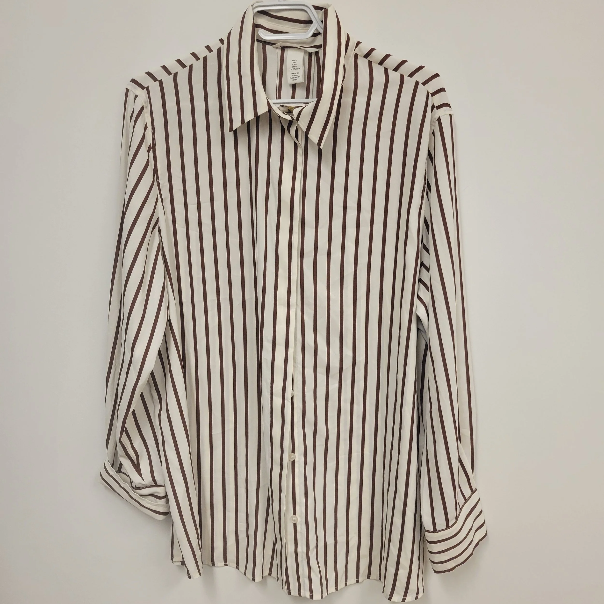 chemise légère blanche lignée brun, H&M, L