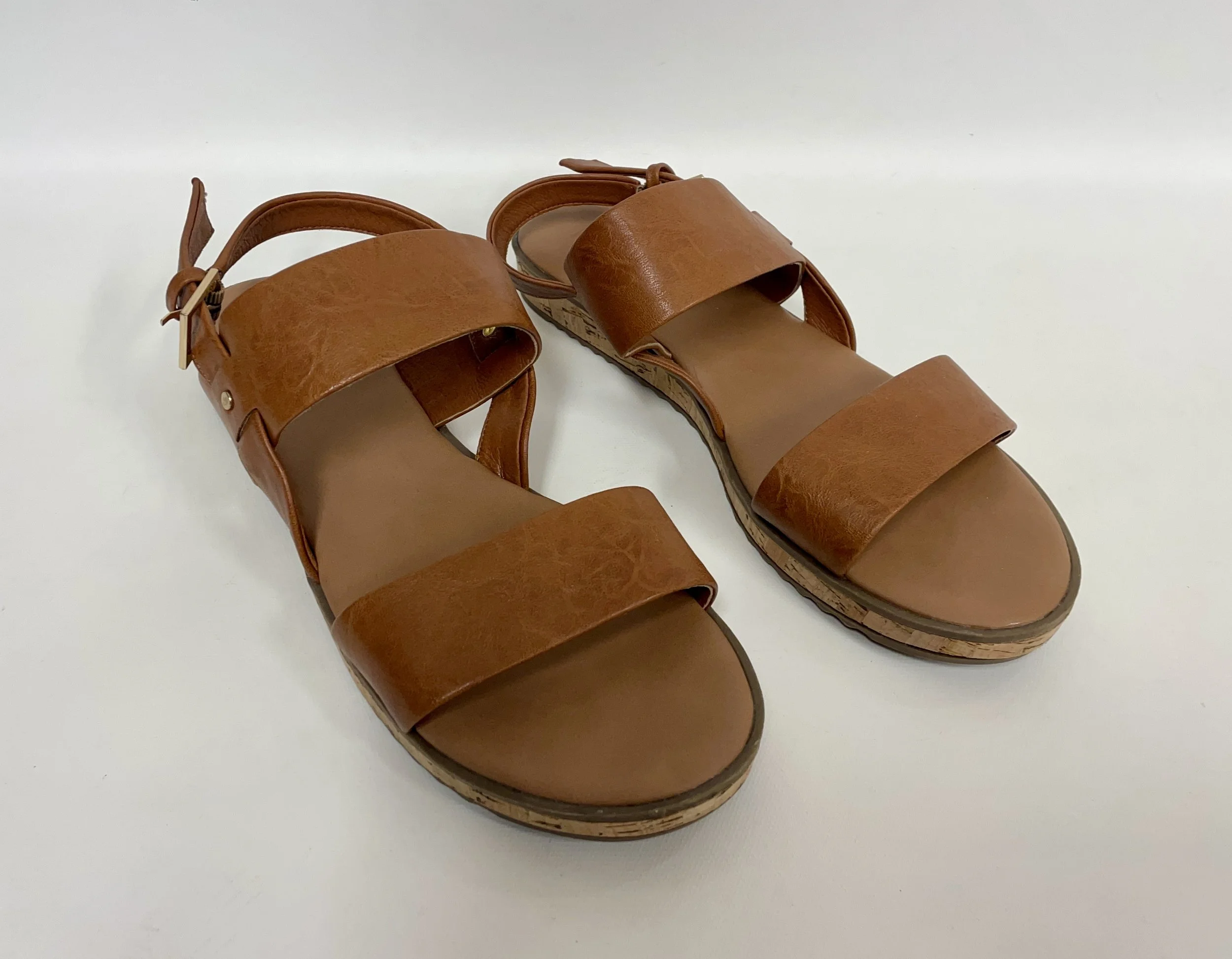 Sandales orange brûlé, liège et cuir, YELLOW, pointure 11.