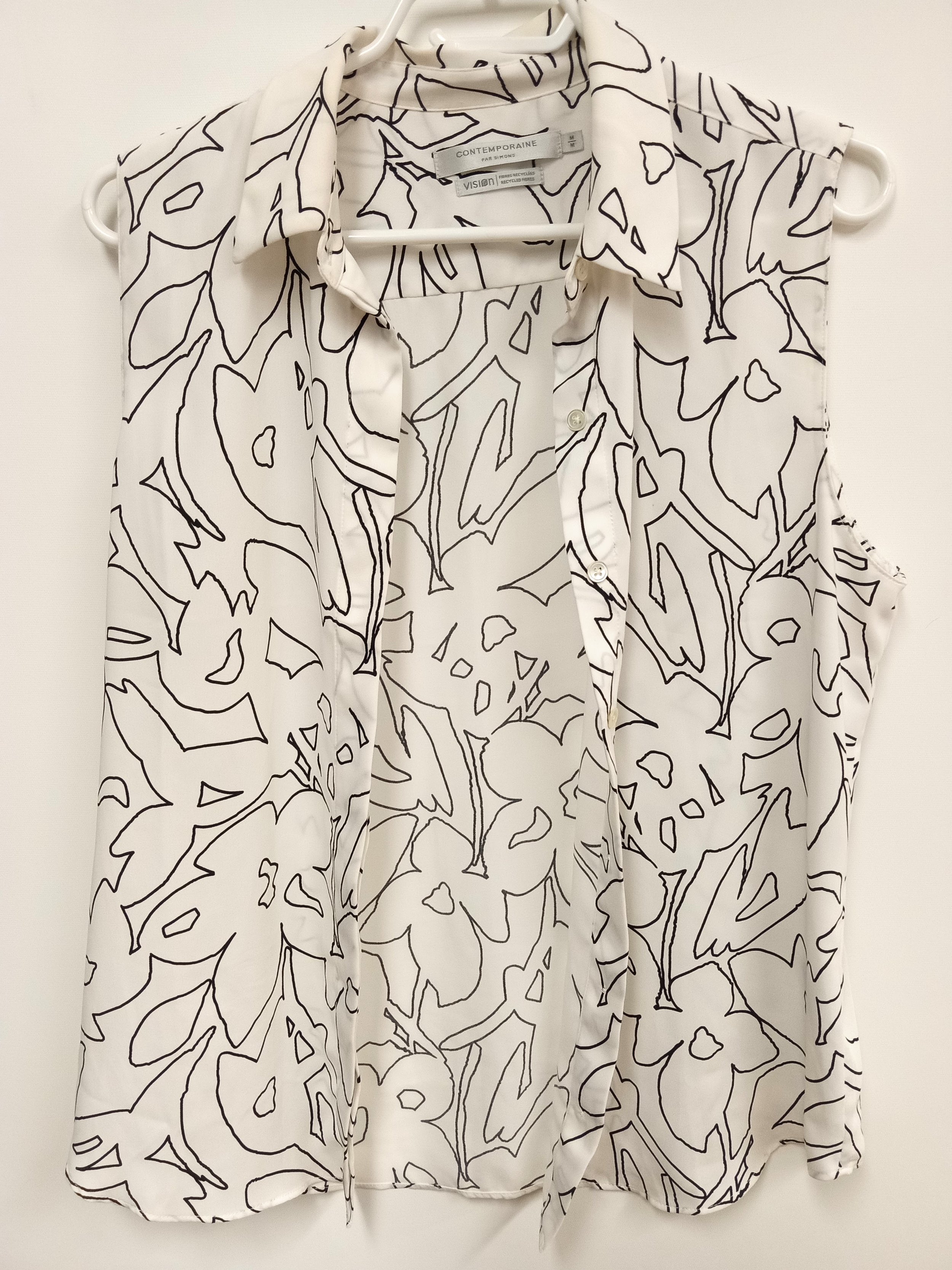 Haut sans manches blanc avec motifs noirs, Contemporaine, M