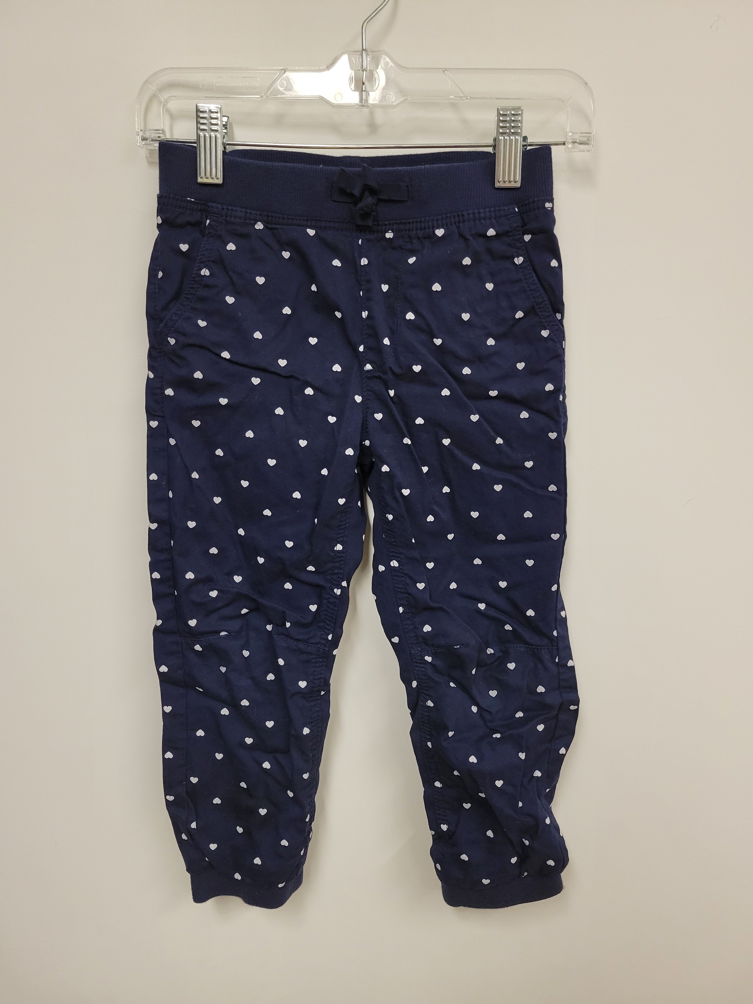Pantalon bleu marin en coton, motif de cœur, H&M, 3-4 ans