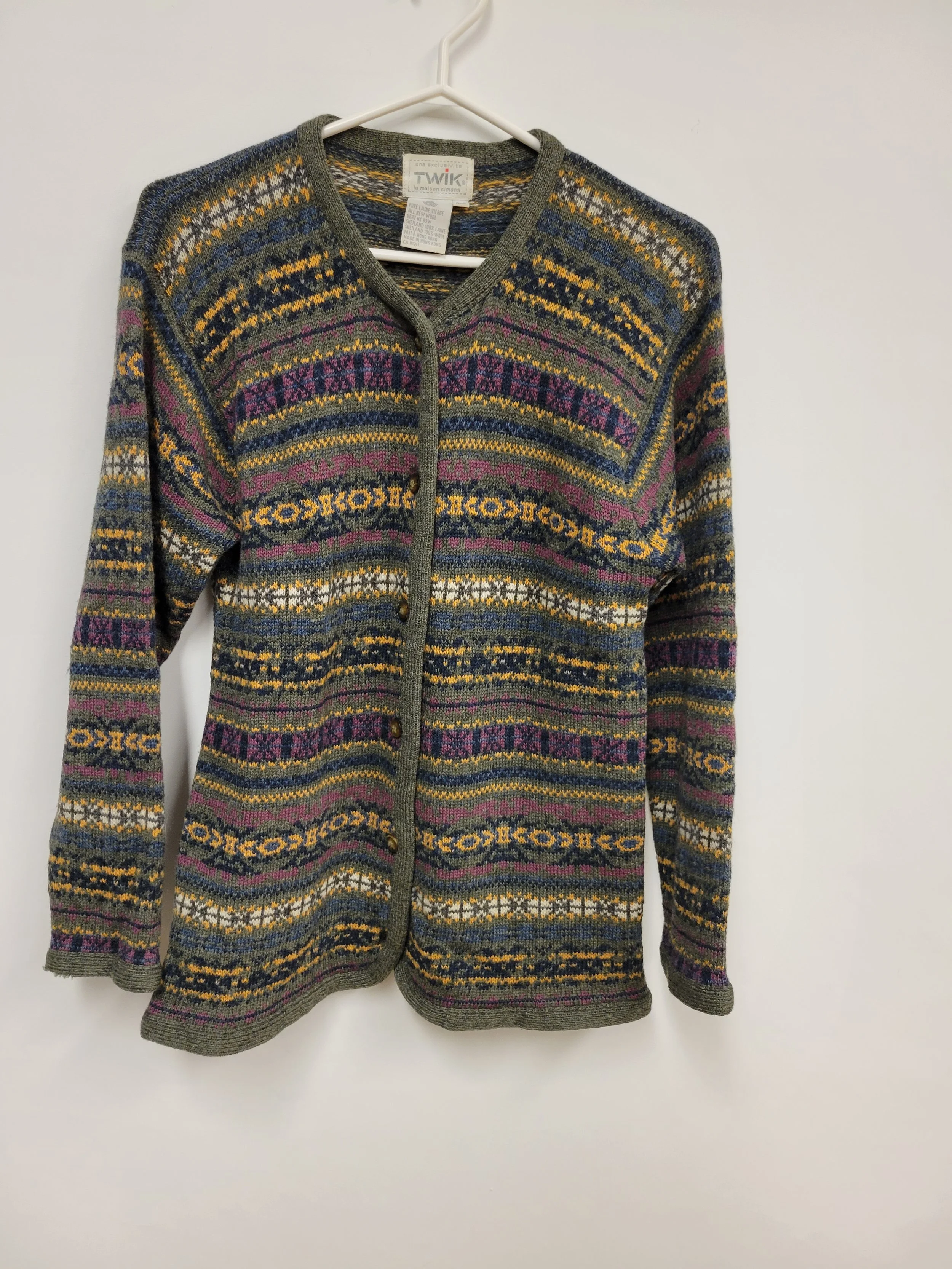 Veste de laine vert à motif, 100% laine vierge, Twik, S