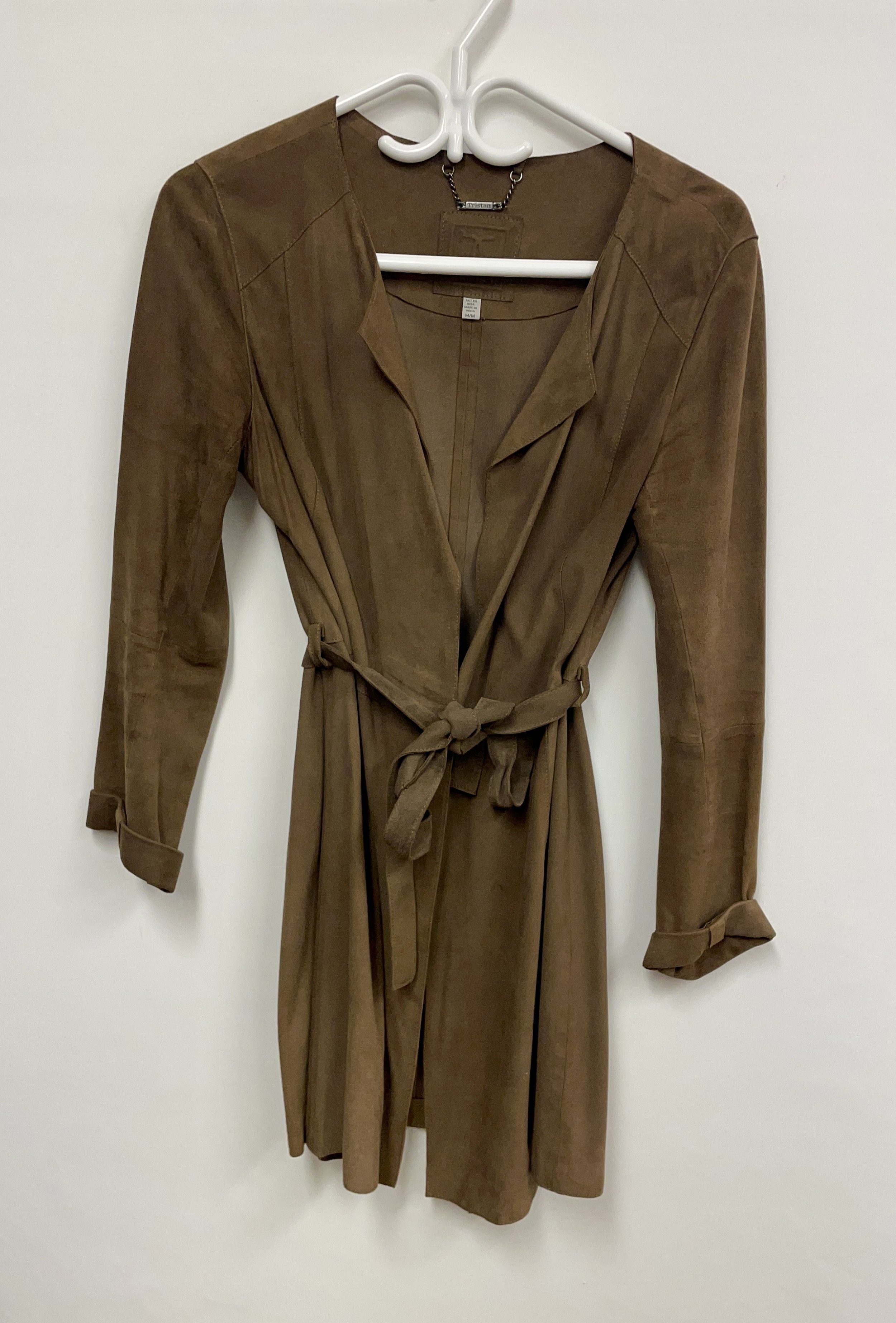 Manteau léger en suède mince brun pâle, TRISTAN, taille M.