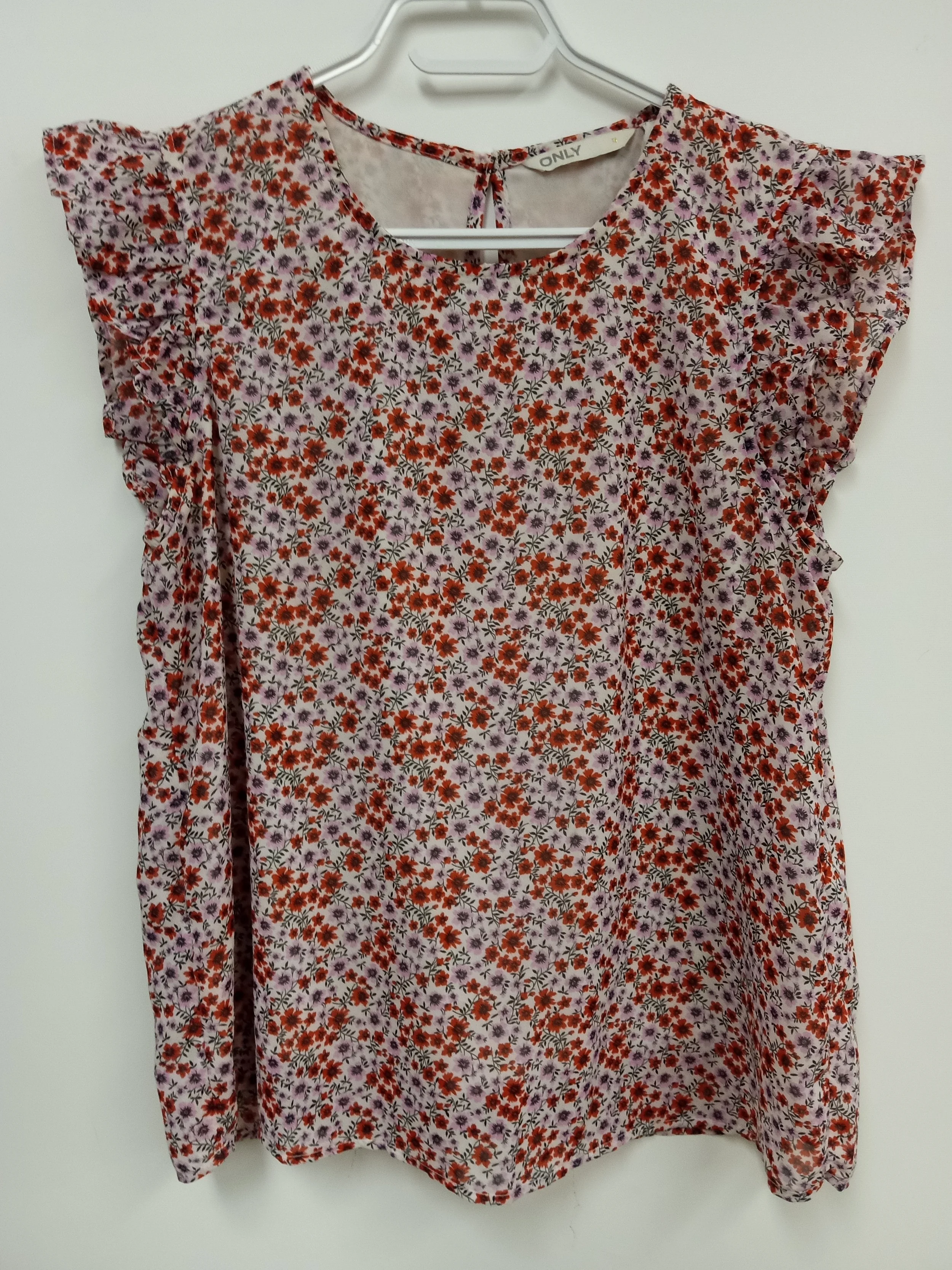 Haut blanc avec fleurs rouges et roses, Only, S