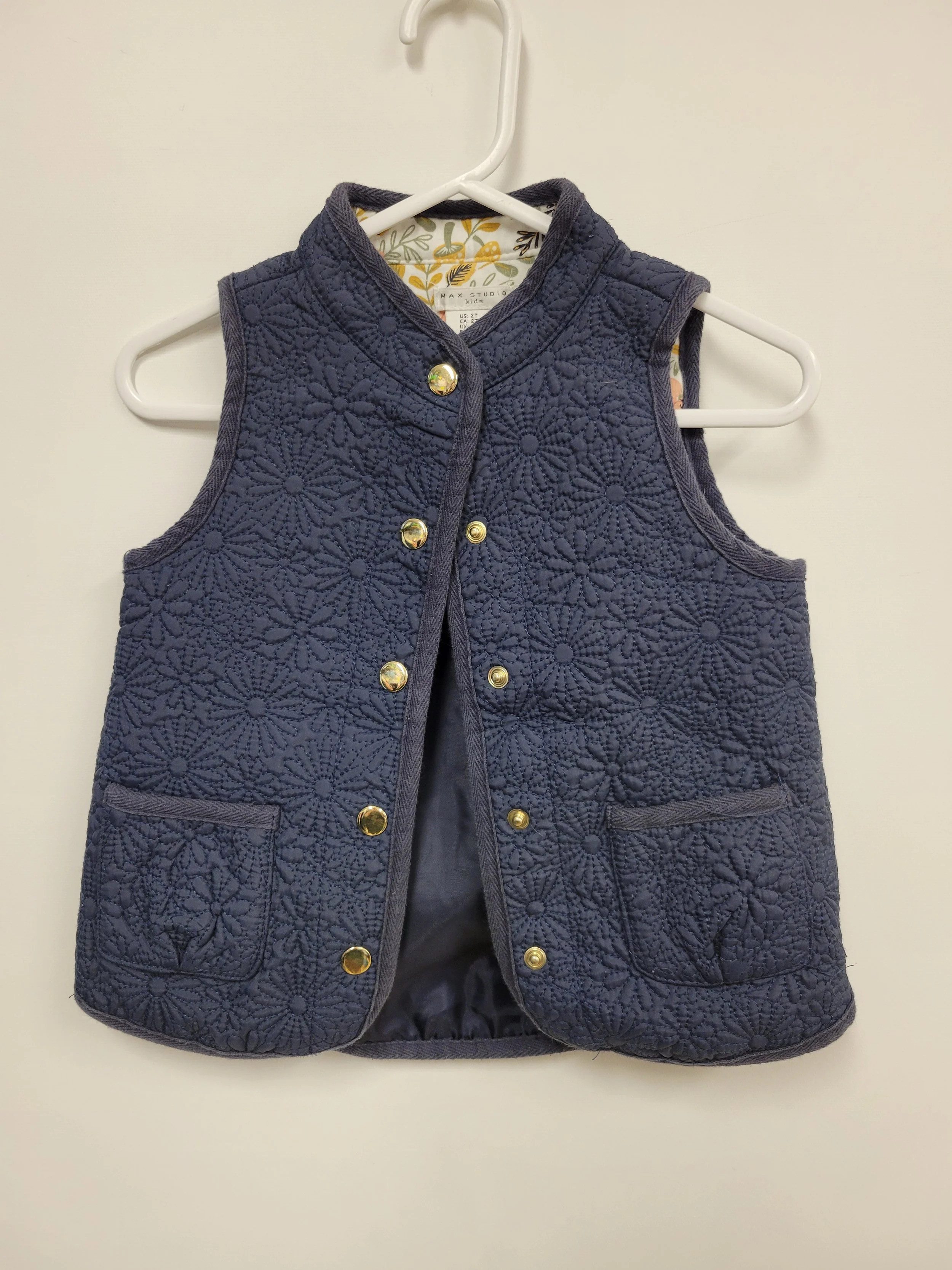 Veste matelassée, motif floral, bleu marin, Max Studio Kids, 2 ans