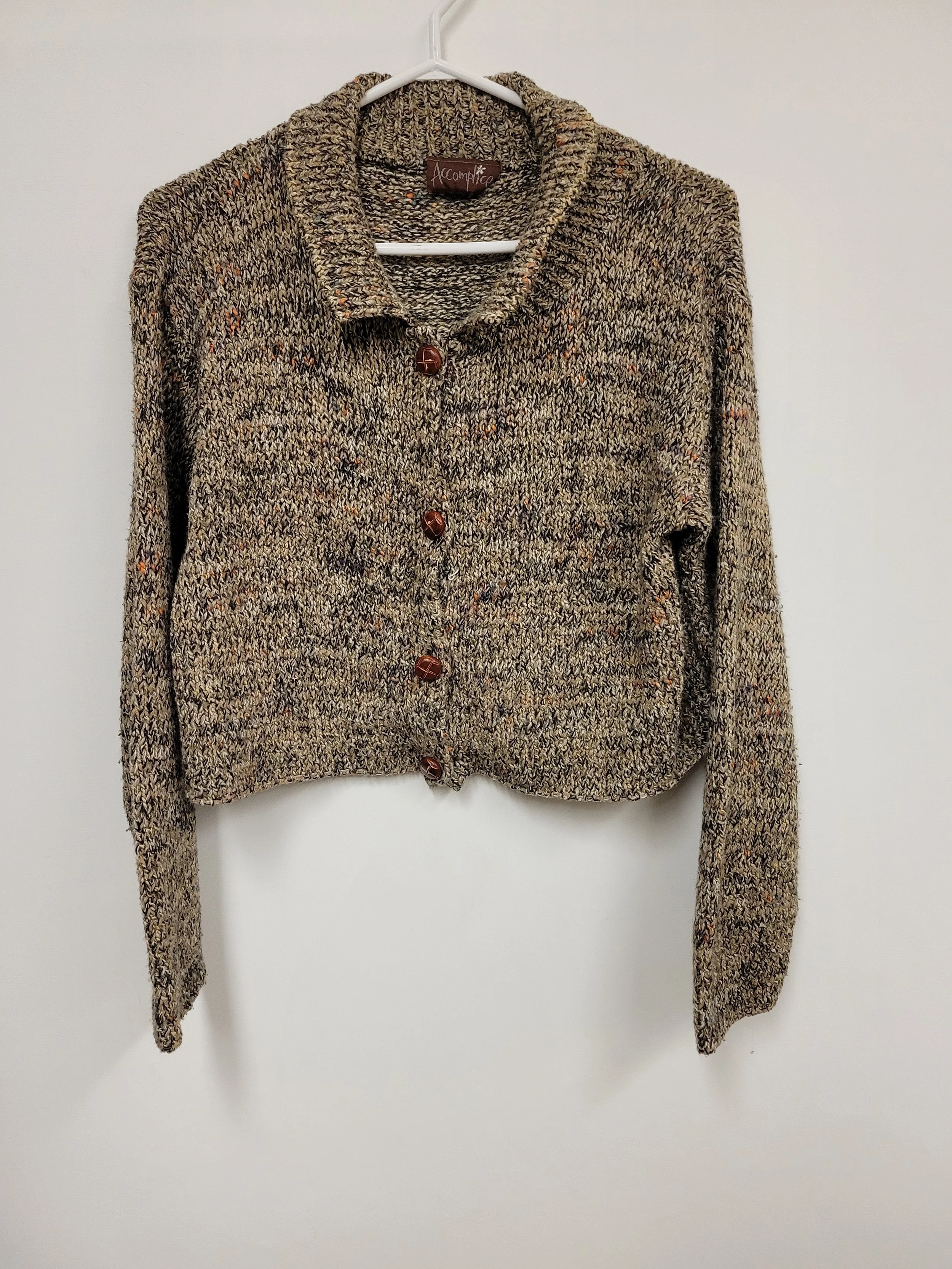 Cardigan court en tricot beige et noir, Accomplice, environ S/M