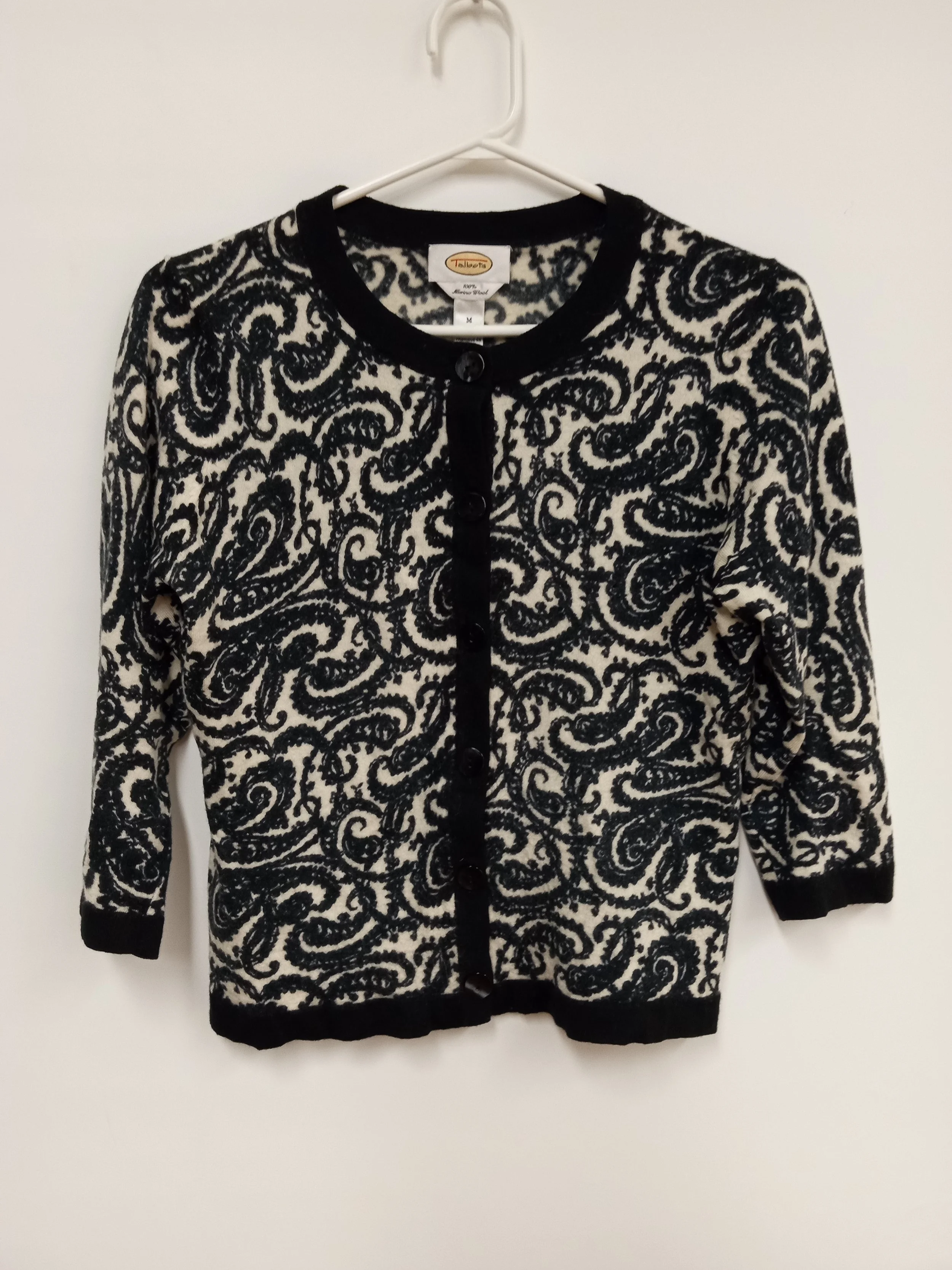 Veste (100% laine mérino), Ivoire avec motifs noirs, TALBOT, M (fait petit)