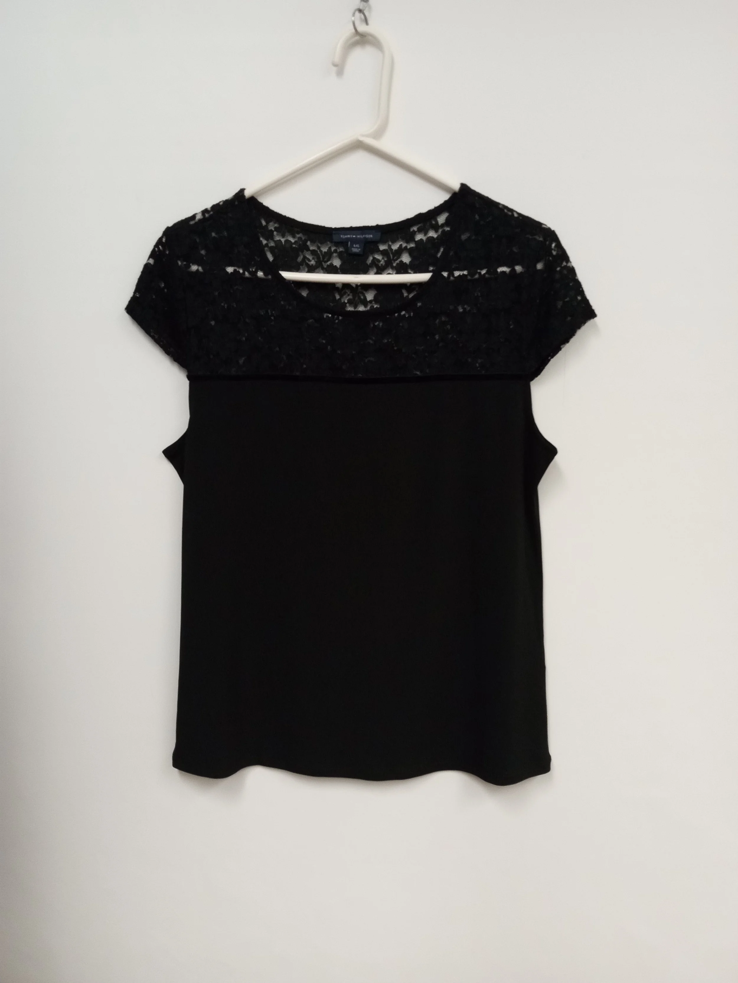 Haut manches courtes avec dentelle, noir, Tommy Hilfiger, L