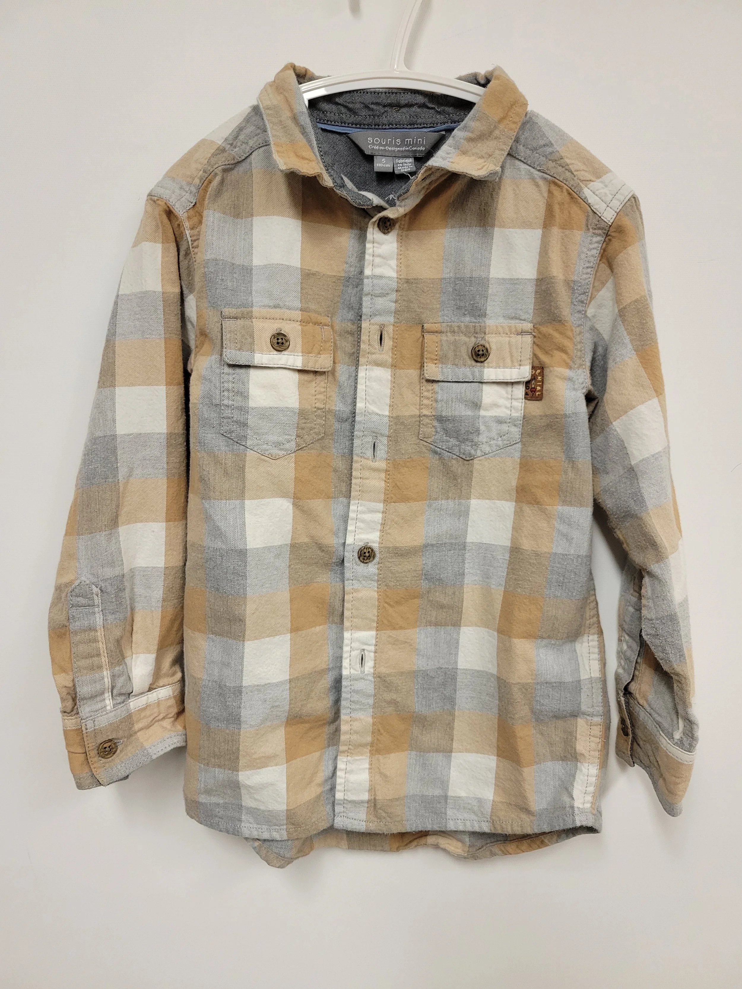 Chemise à carreaux beige/gris, Souris Mini, 5 ans