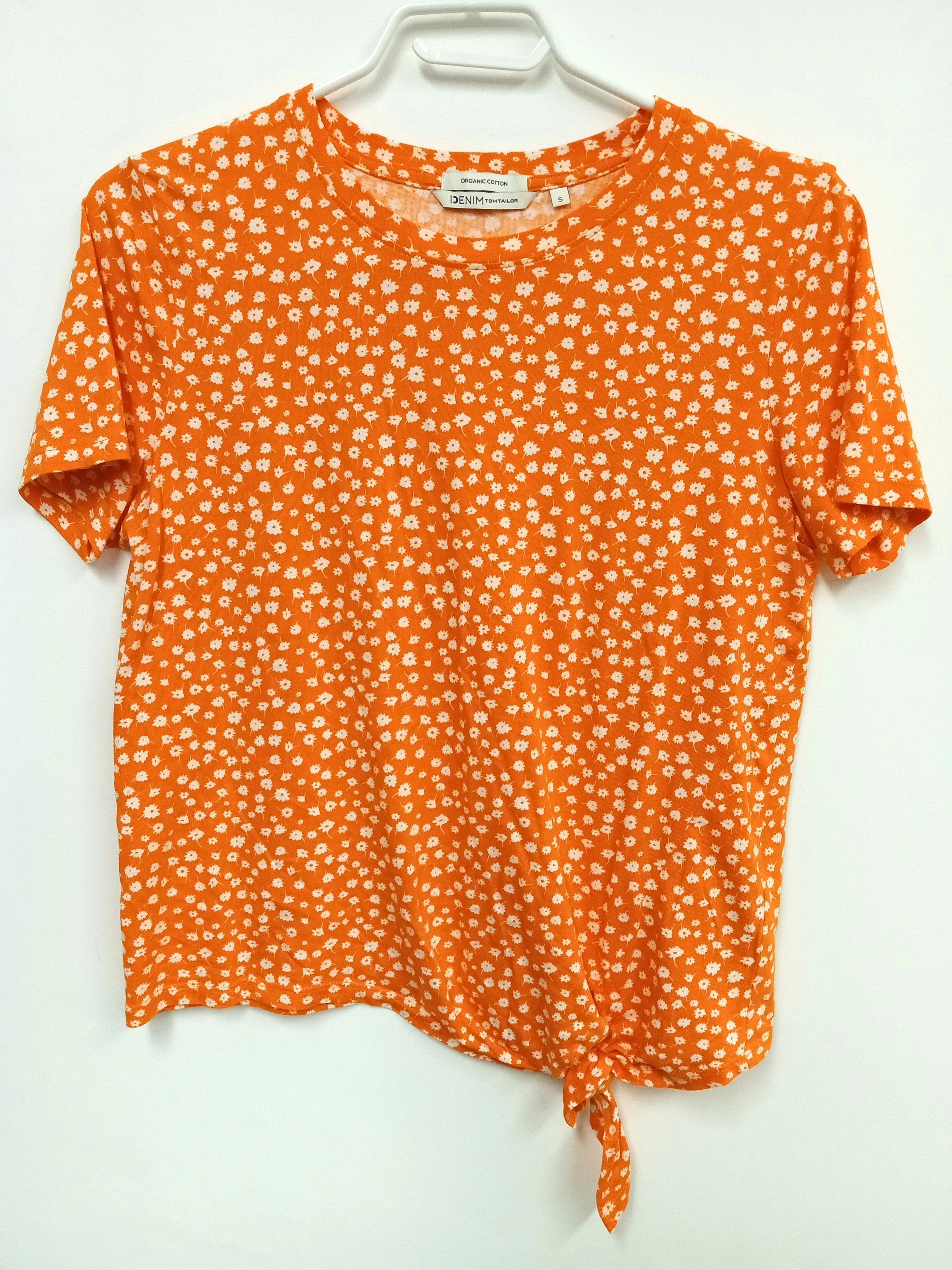 Haut orange clair avec fleurs blanches en 100% coton, Denim Tom Tailor, S