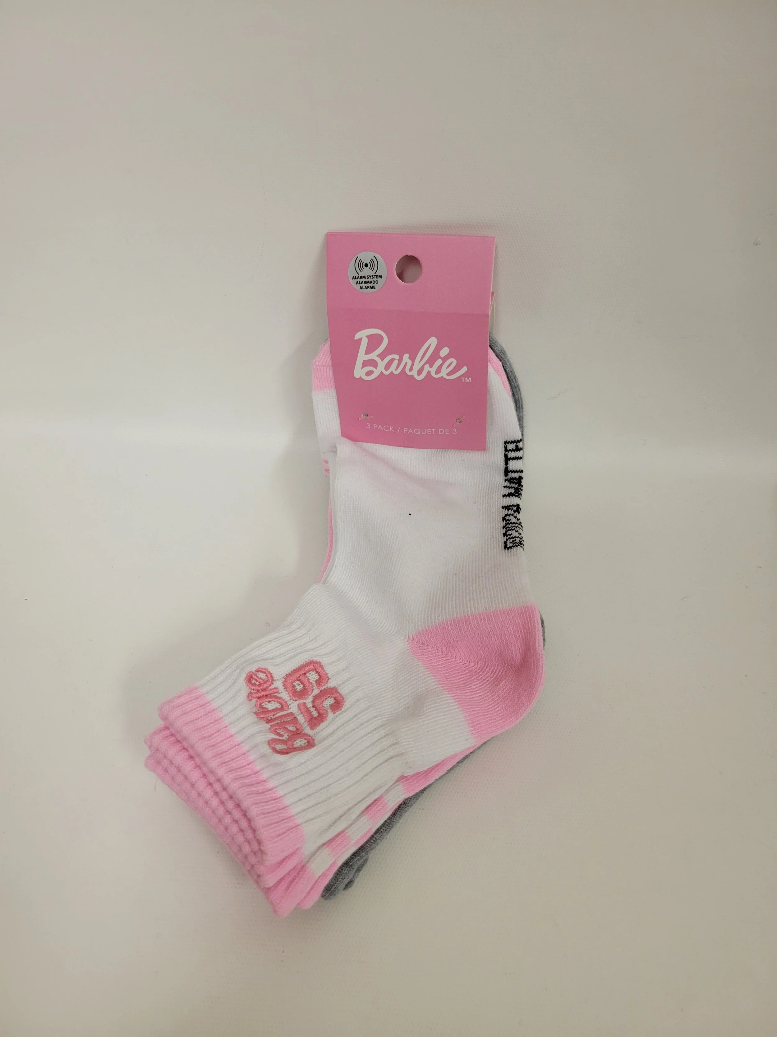NEUF - Bas mi-longs Barbie, 3 paires, gris, blanc et rose