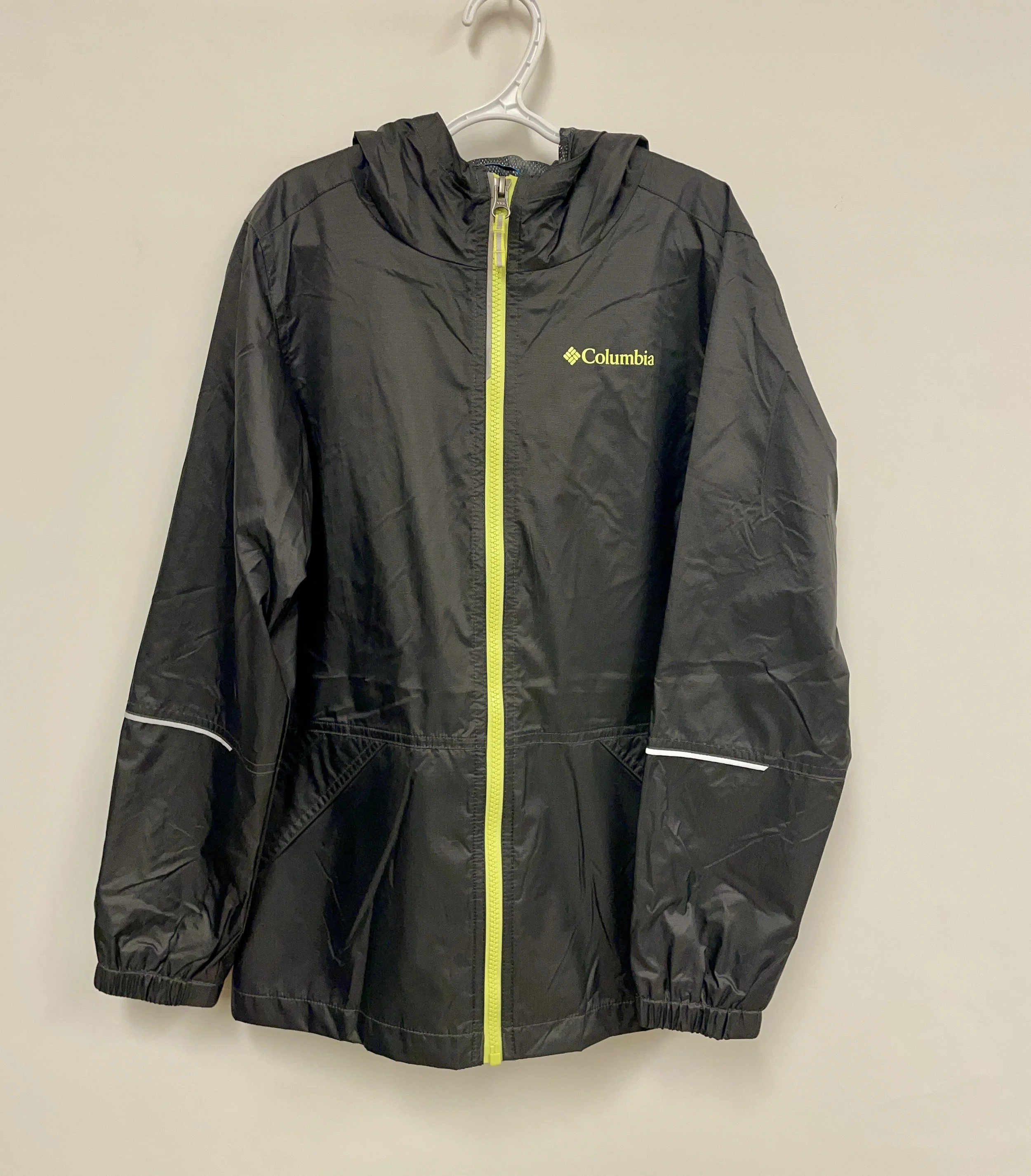 Manteau imperméable avec capuchon noir et jaune, COLUMBIA, M (8 ans enfant).