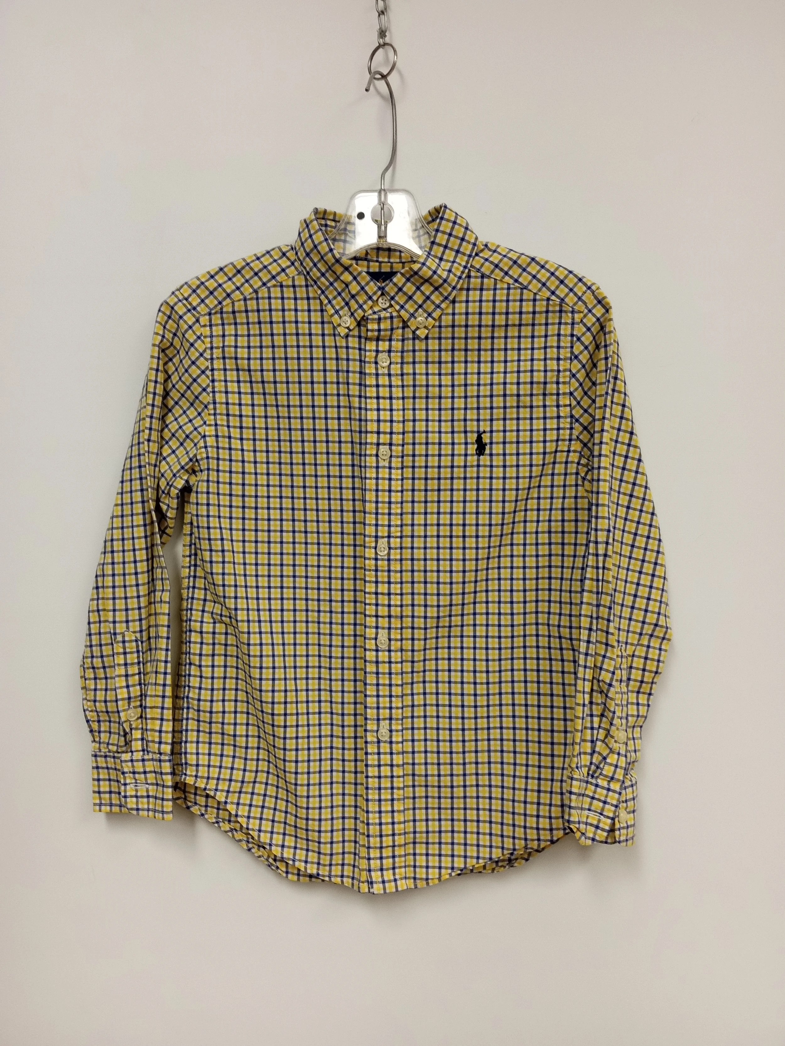Chemise à carreaux (100% coton), Blanc, jaune et marine, RALPH LAUREN, Taille 6