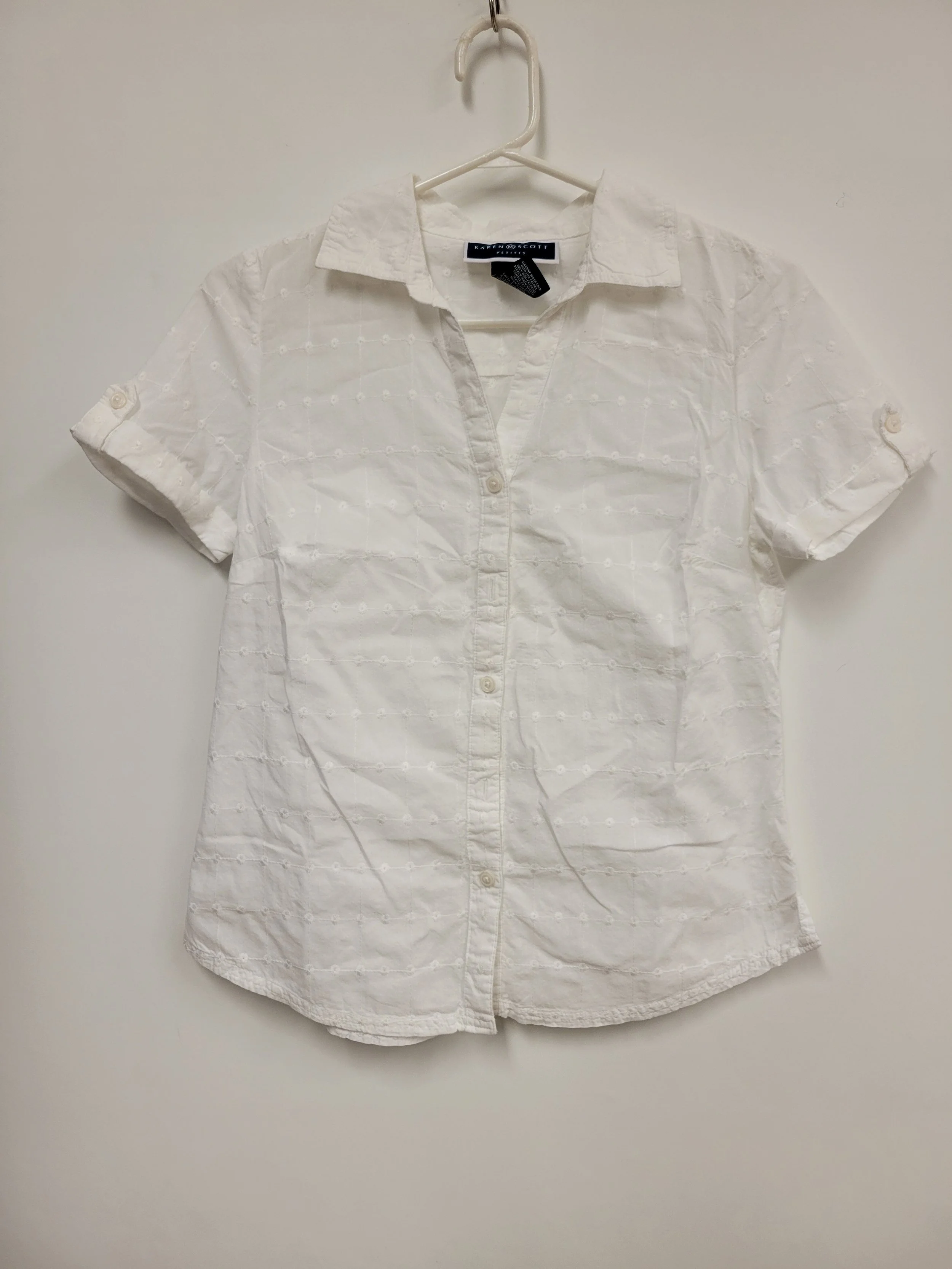 Blouse, manches courtes, blanche broderie, Karen Scott, S