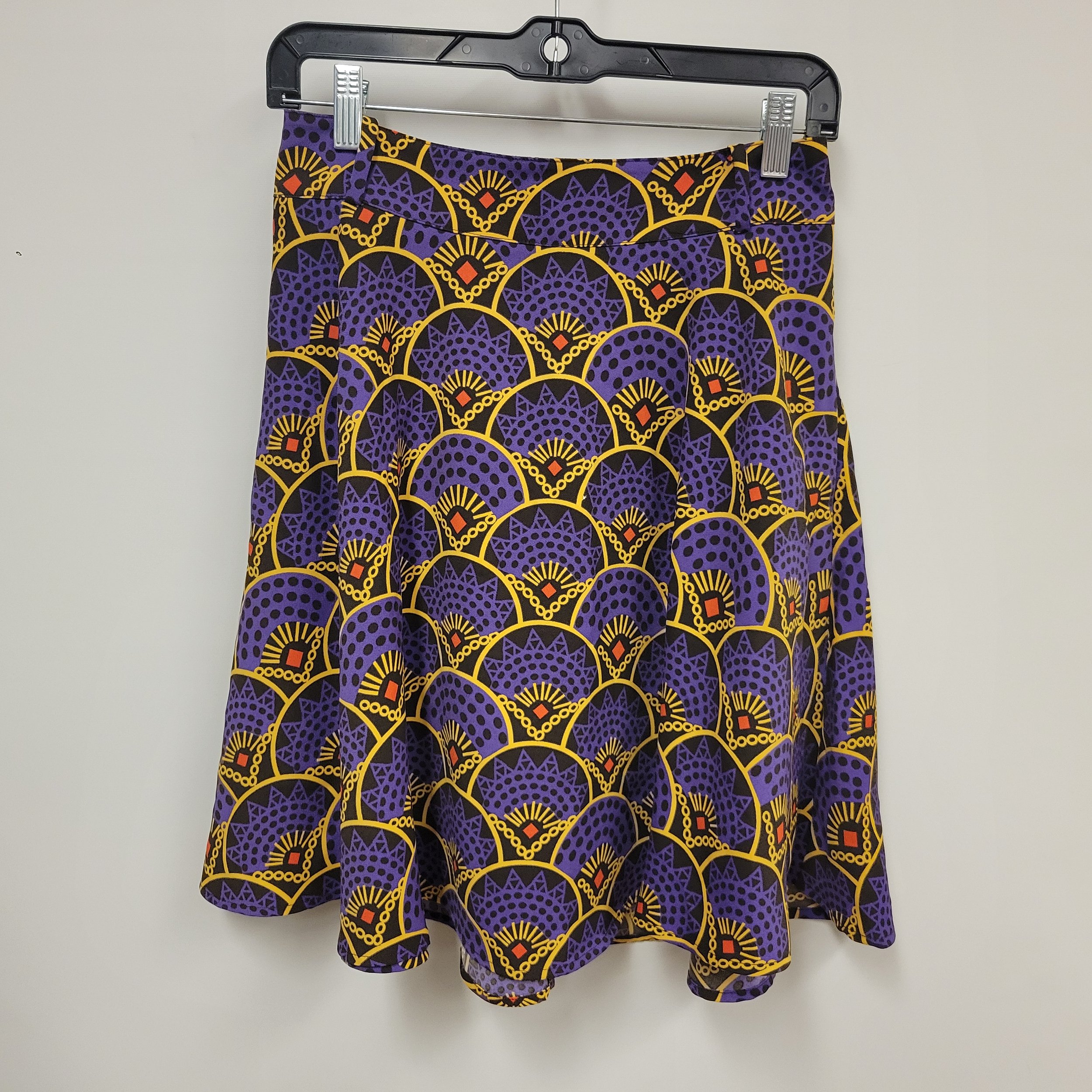 Jupe courte évasée à motif, violet et jaune, Icône, S