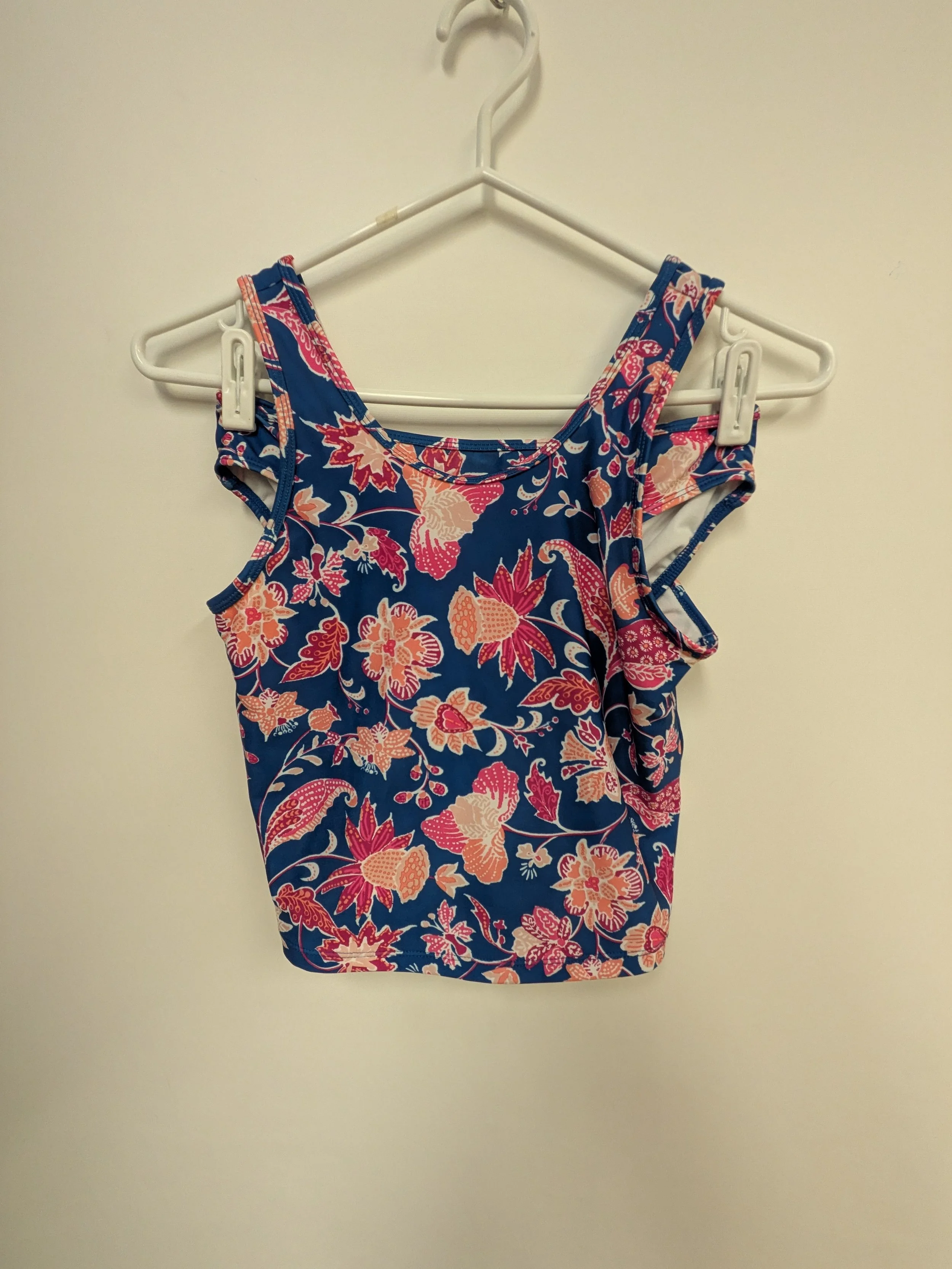 Tankini bleu motif rose/corail, joe Fresh, XL (14 ans)