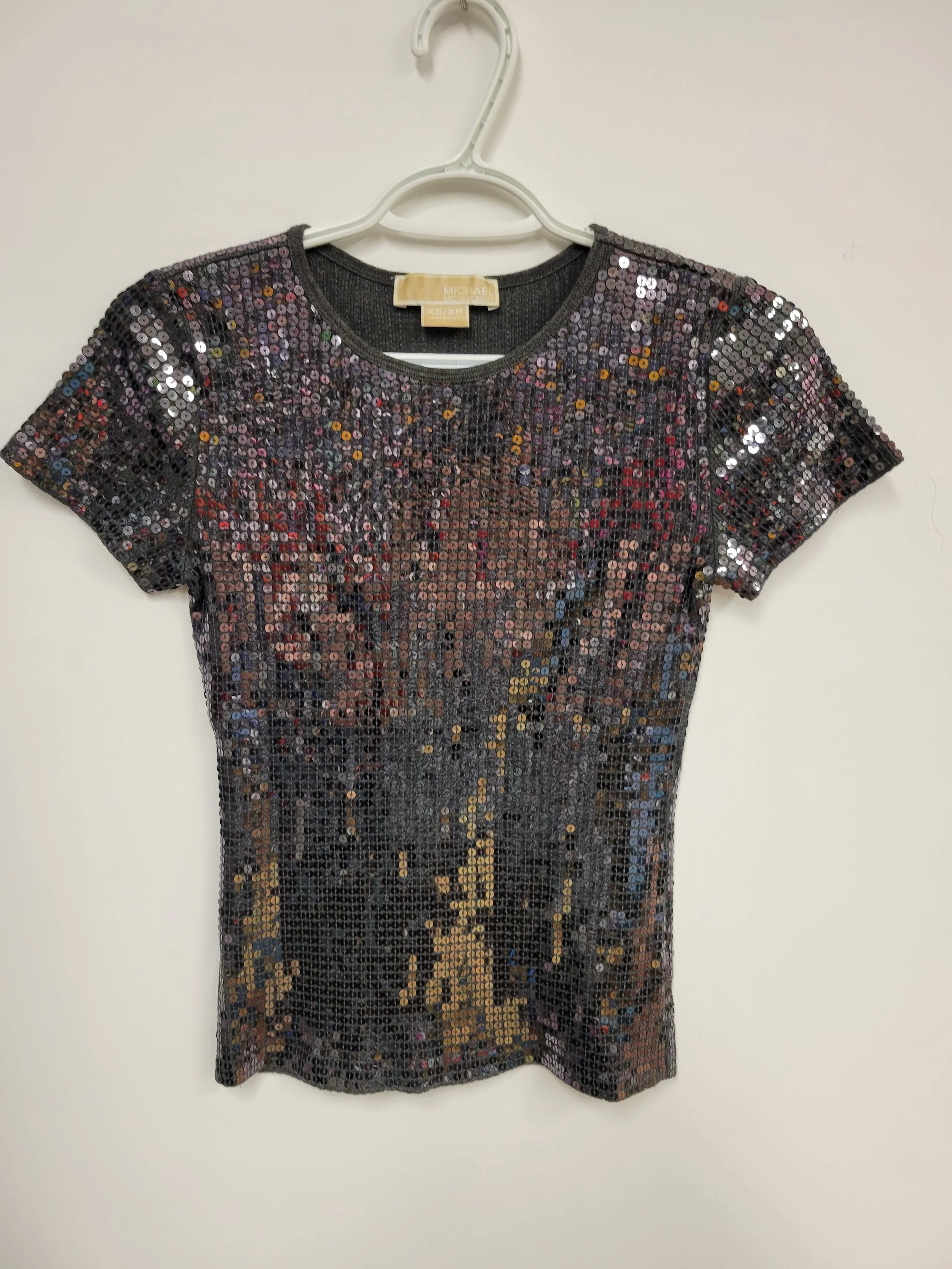 Haut argent foncé à paillettes, Michael Kors, XS