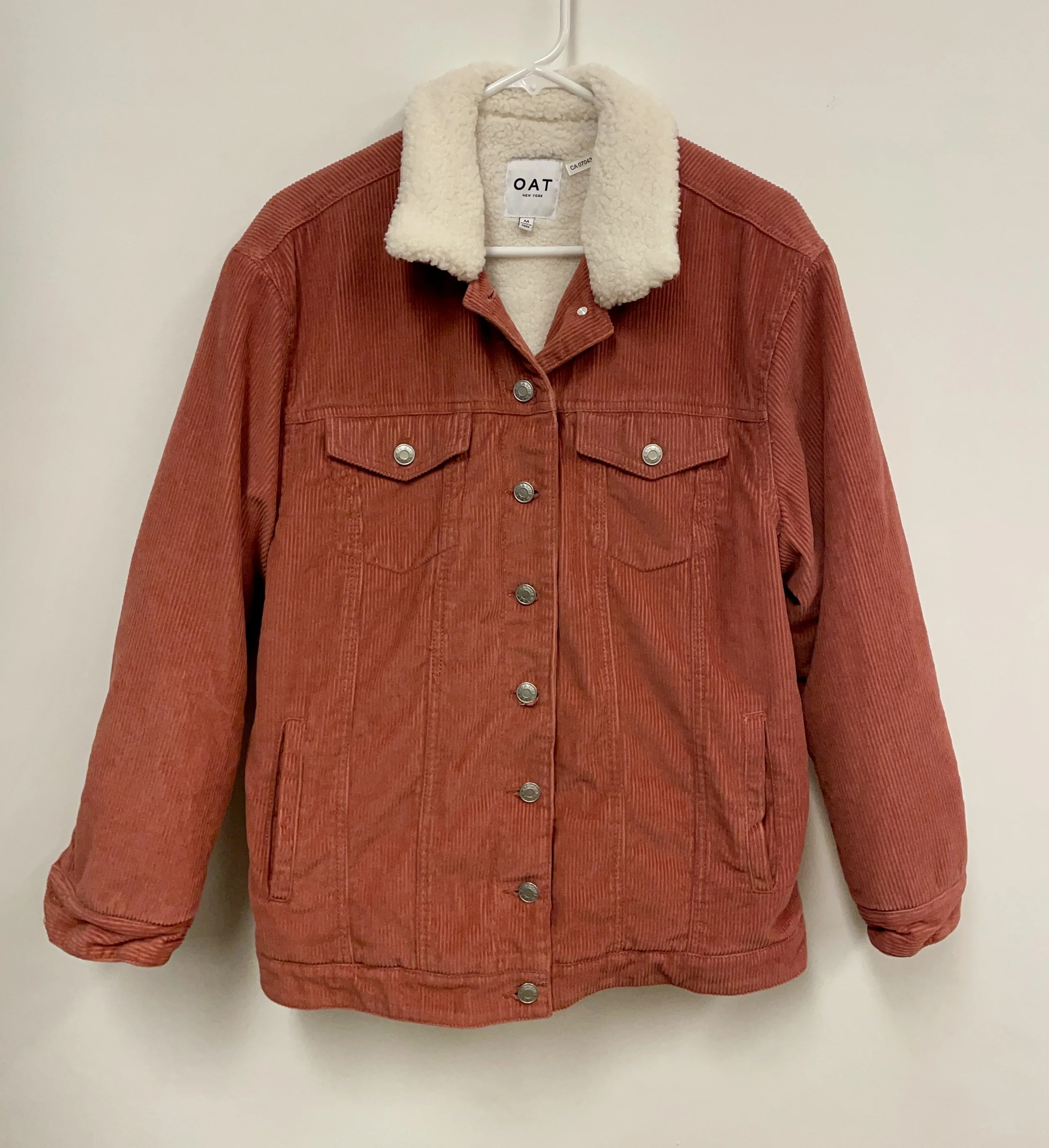 Blouson en velours côtelé corail, doublé en simili mouton, OAT, M.