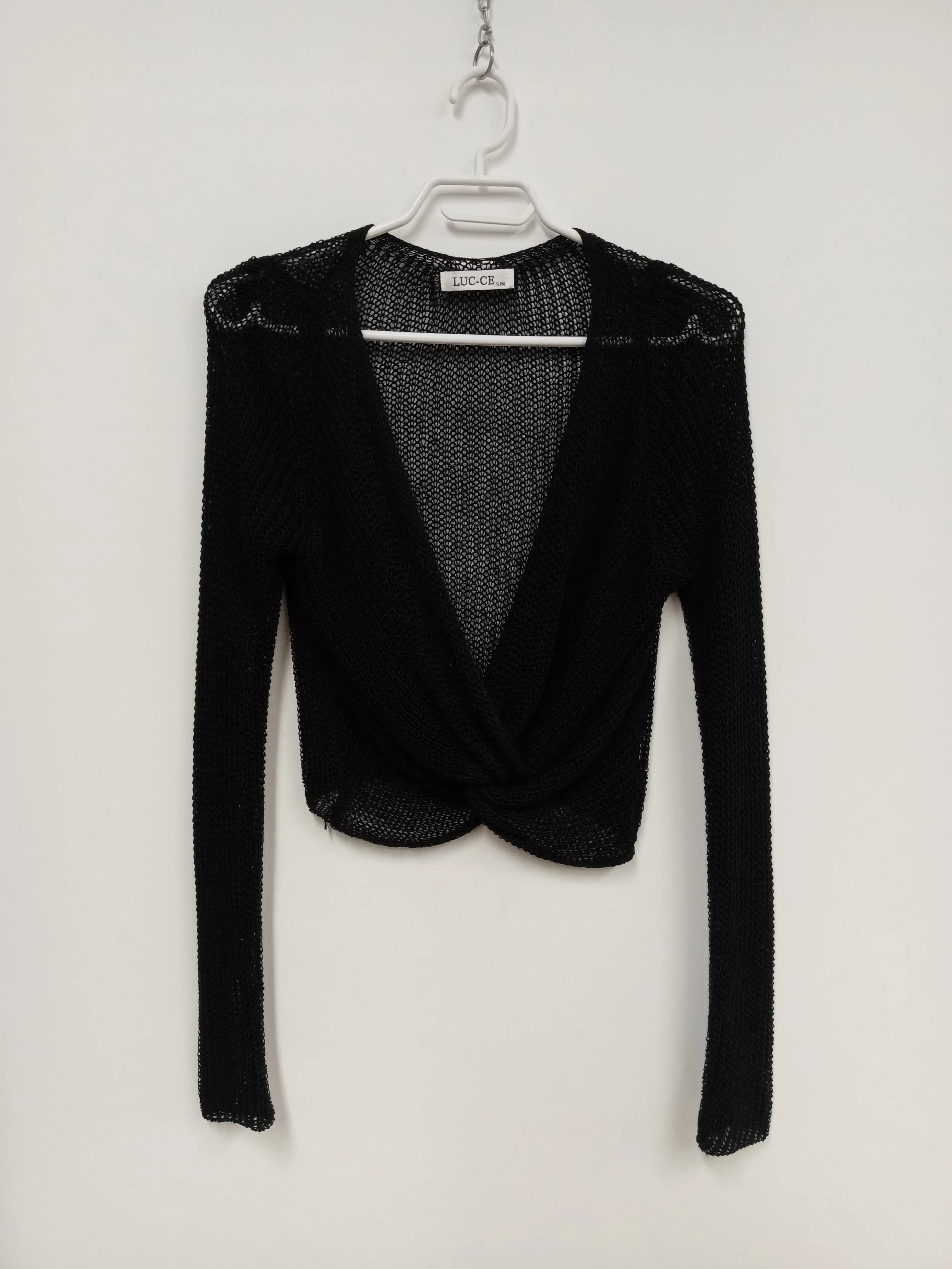 Chandail court en tricot, manches longues, noir, LUC-CE, S/M