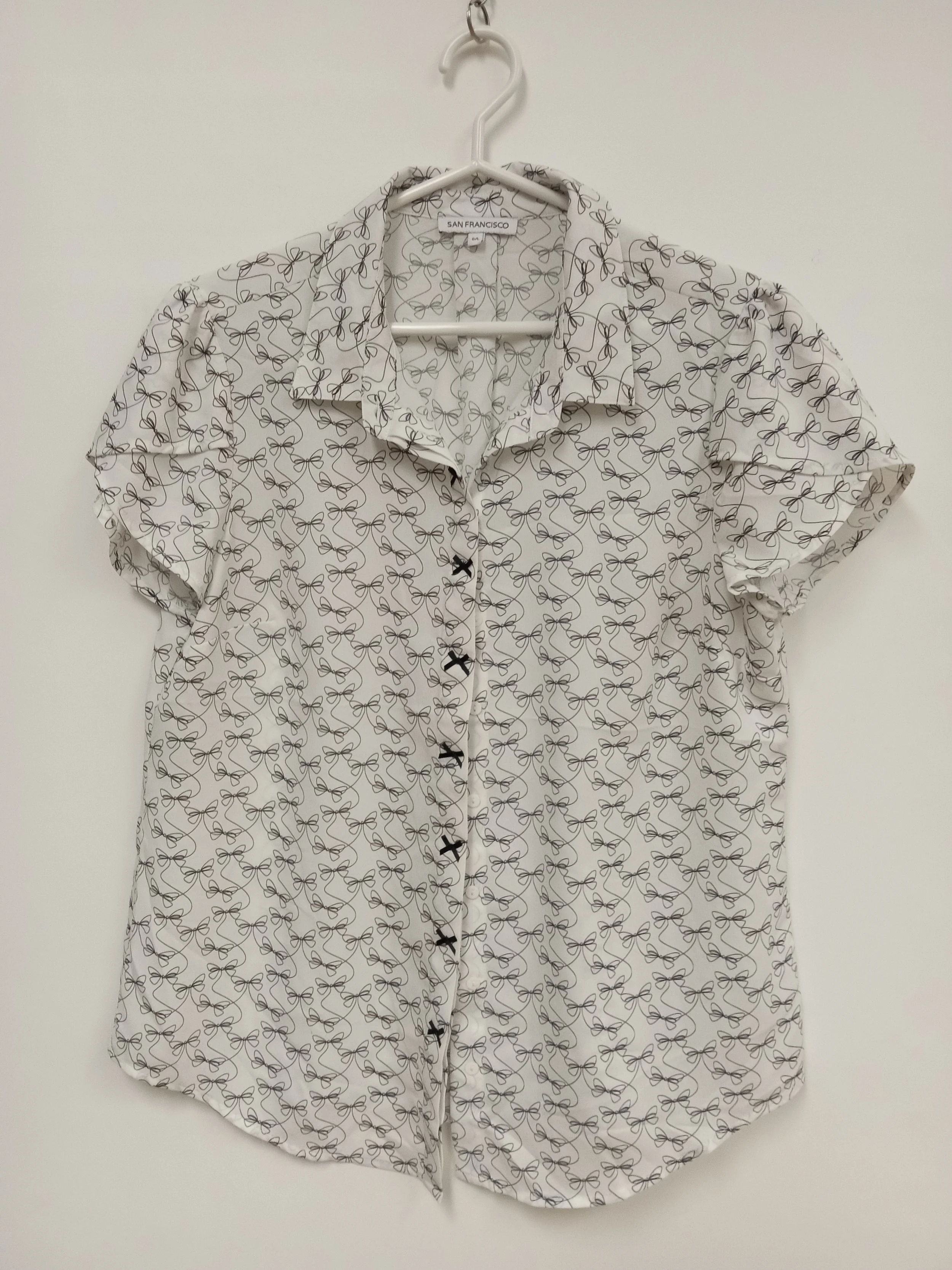Haut manches courtes (Polyester), Blanc avec boucles noires, SAN FRANCISCO, L
