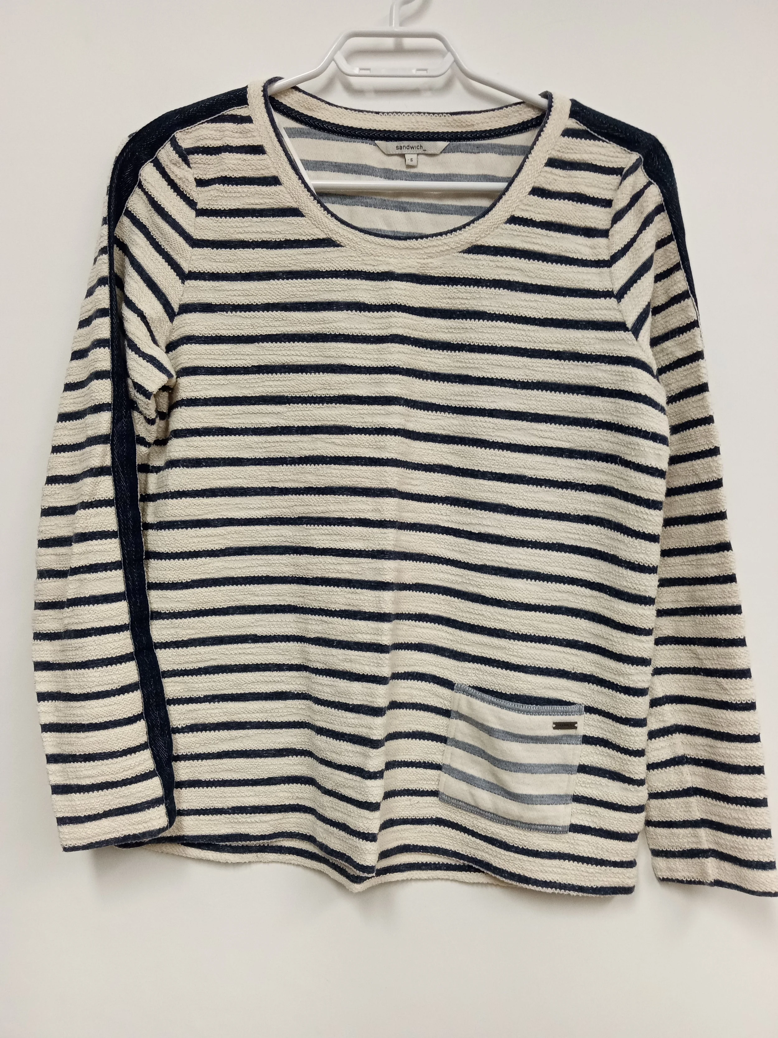 Haut manches longues rayures blanches et bleues, SANDWICH, S