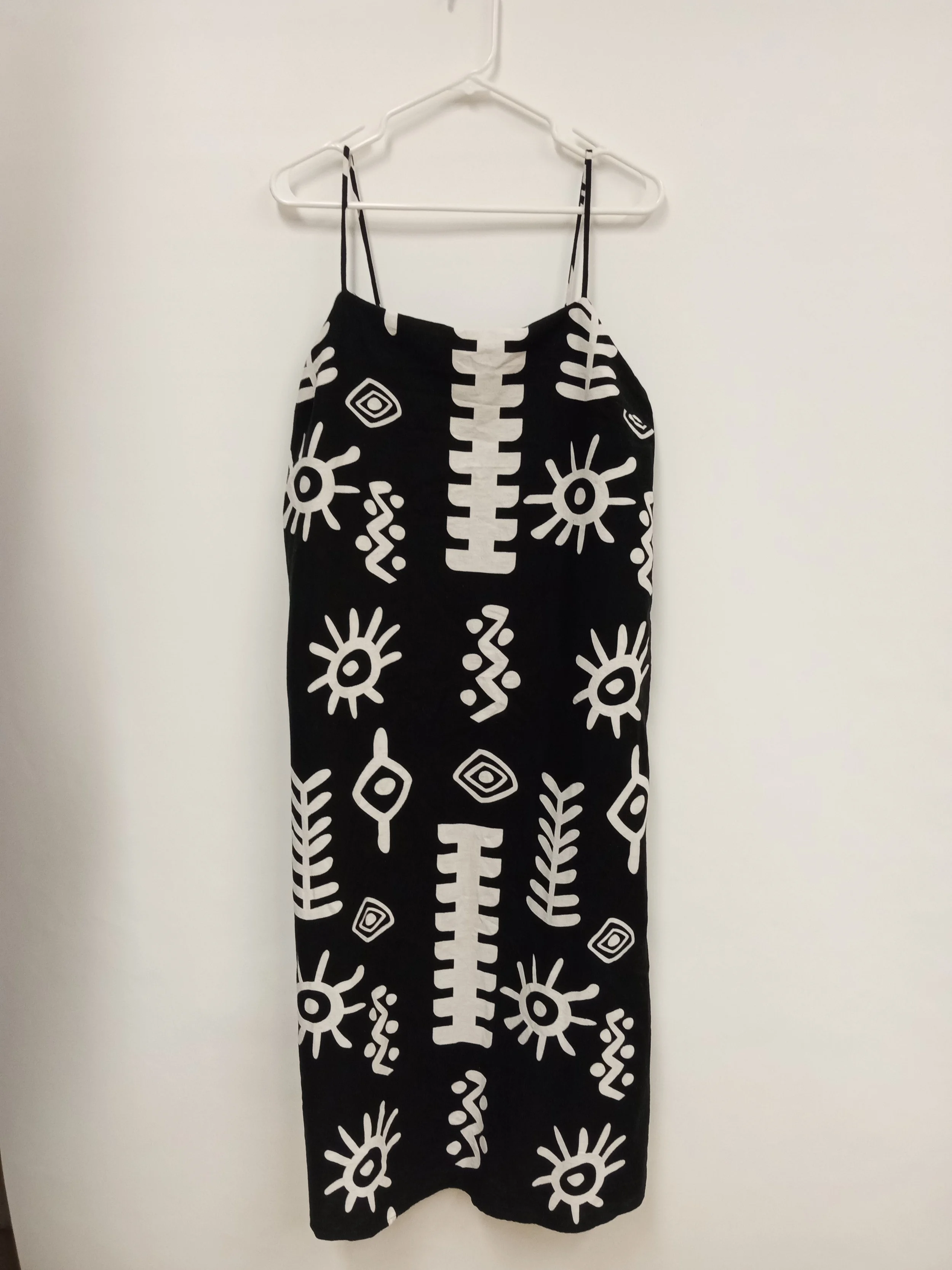 Robe longue sans manches (Coton/Viscise), Noir avec motifs géométriques beige, TAELYNN, L