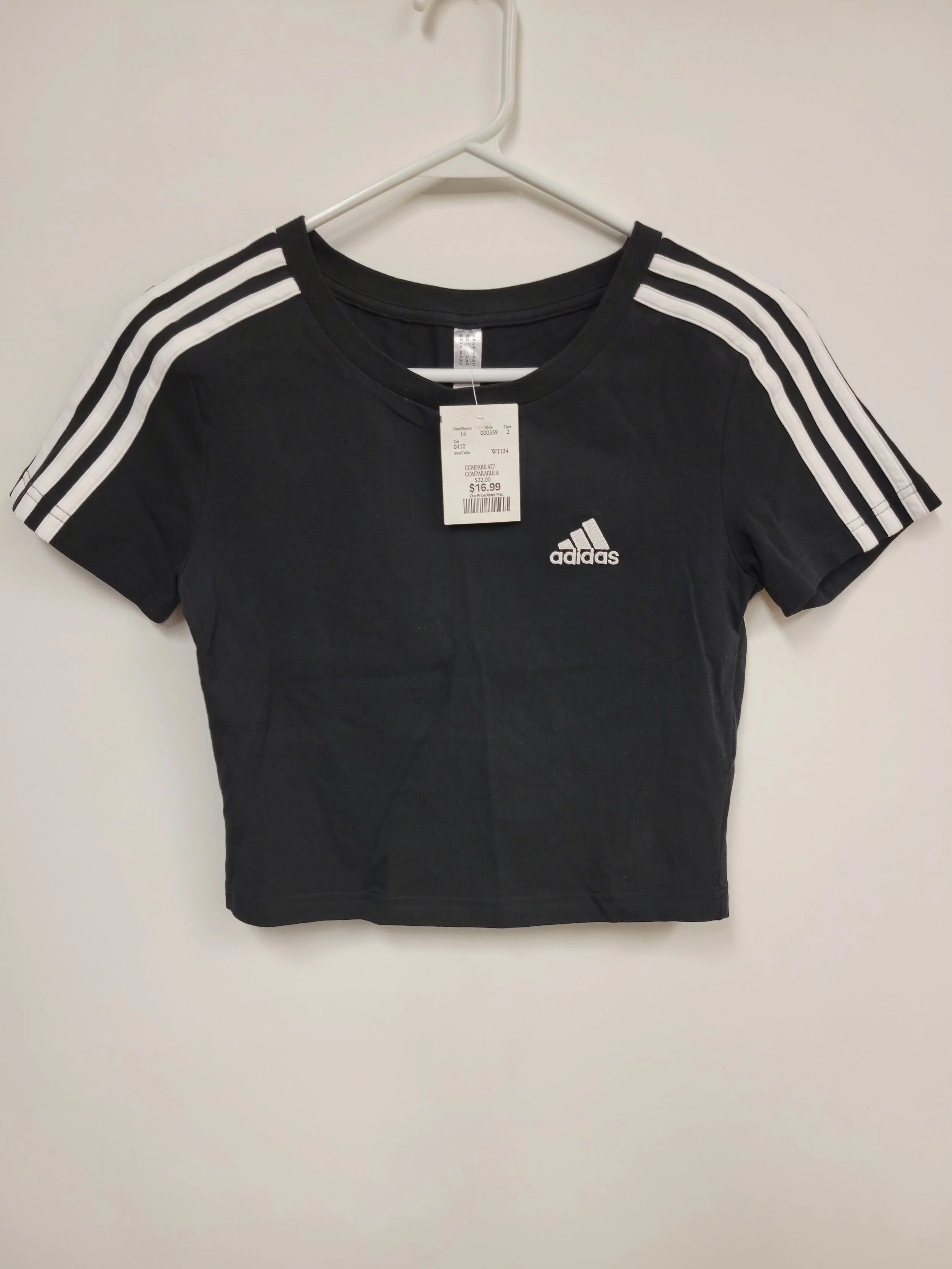 NEUF - haut noir a bandes blanches, adidas, XS