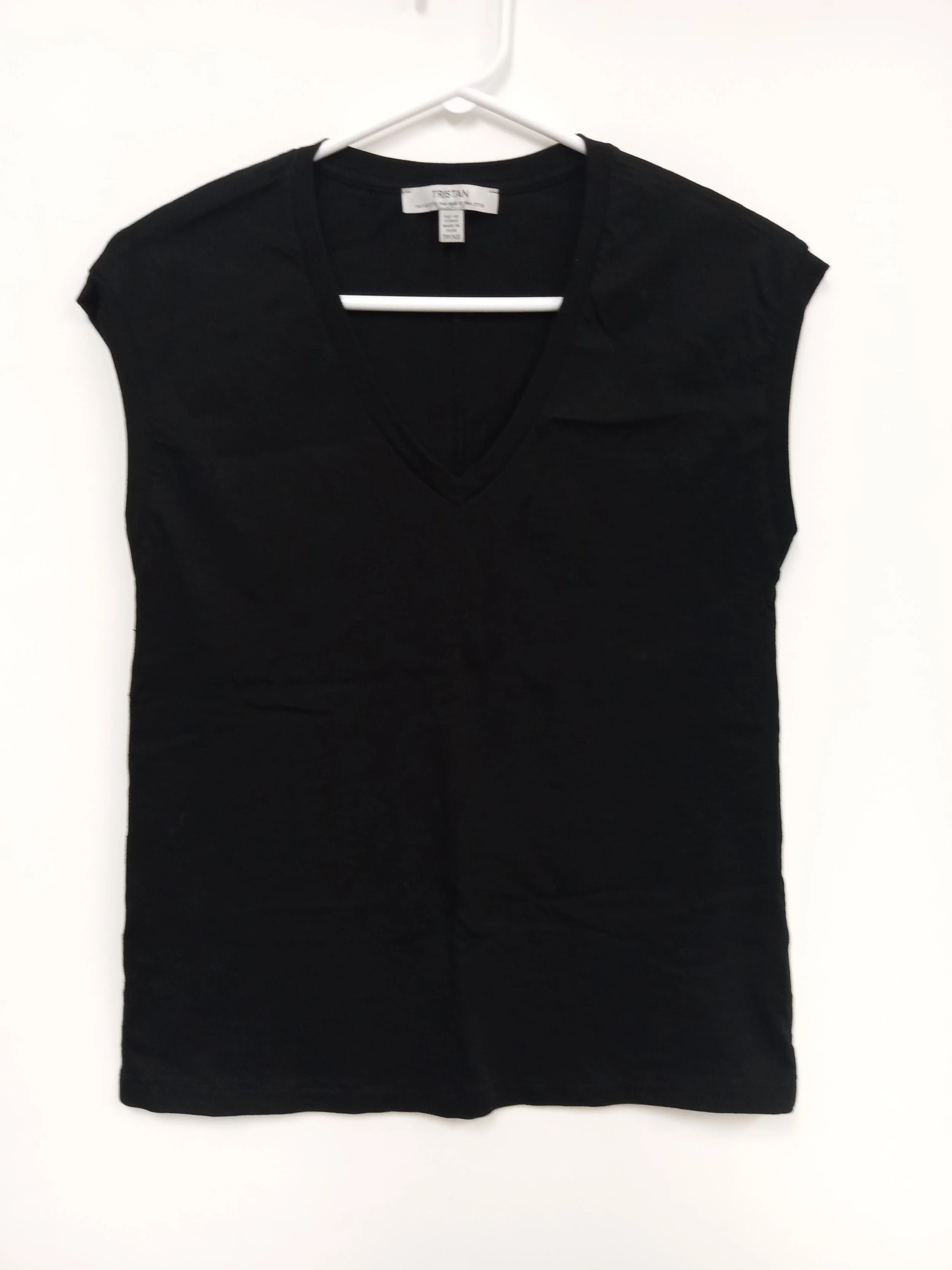 T-shirt noir, col en V, 100 % coton, ample, Tristan, Taille XS