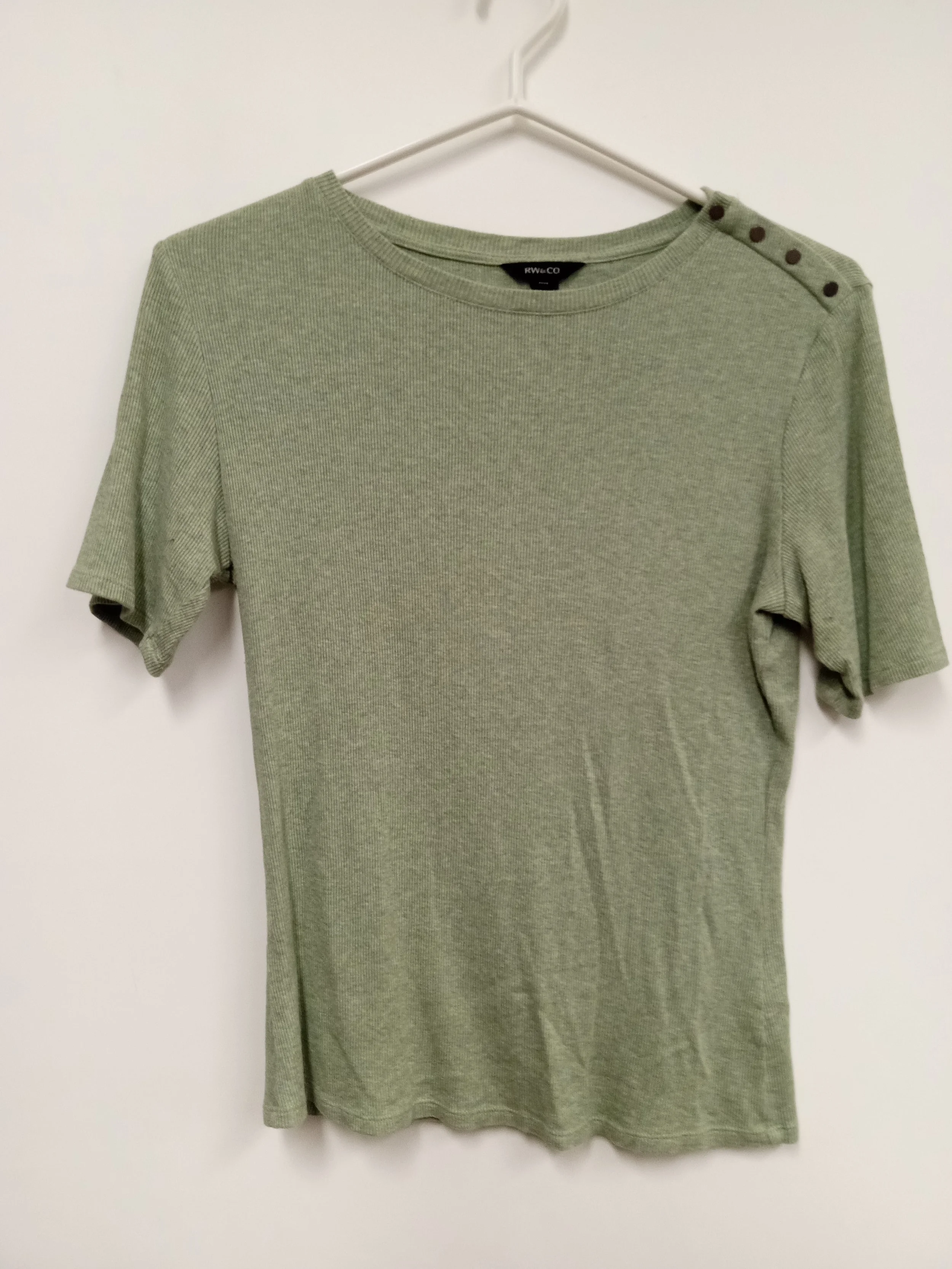 T-shirt coton cotelé, vert chiné, boutons sur l'épaule, RW&CO, taille M