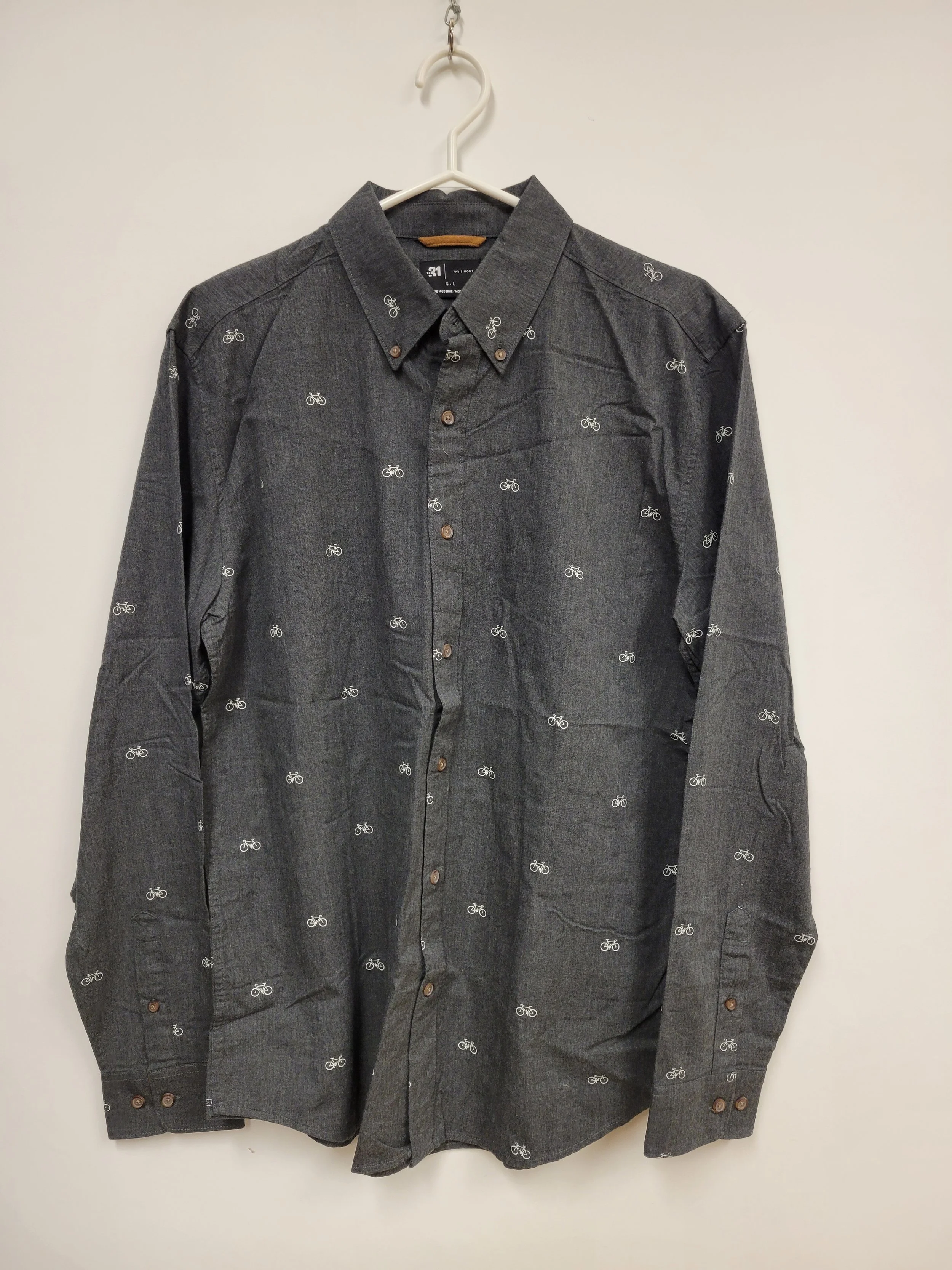 Chemise en coton biologique (100%), Gris charcoal avec motifs de vélo, LE 31 par Simons, L
