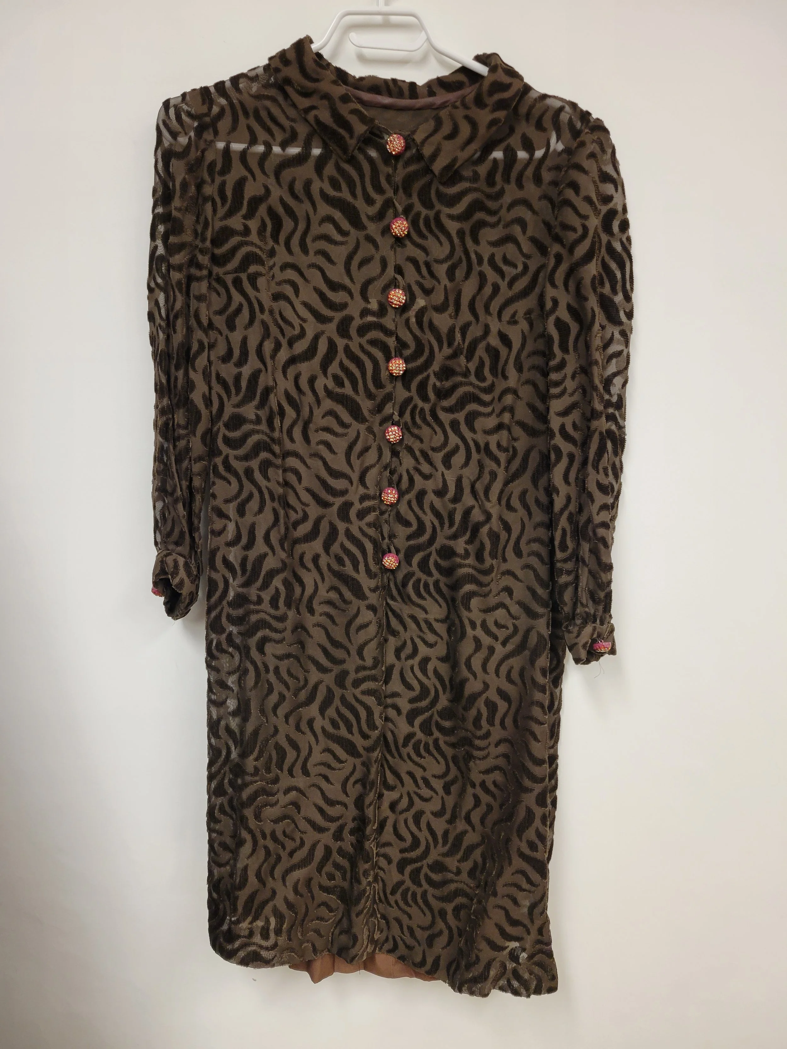 Robe en transparence, motif de velours, brun foncé, La Vogue Lucille LTD, environ S/M
