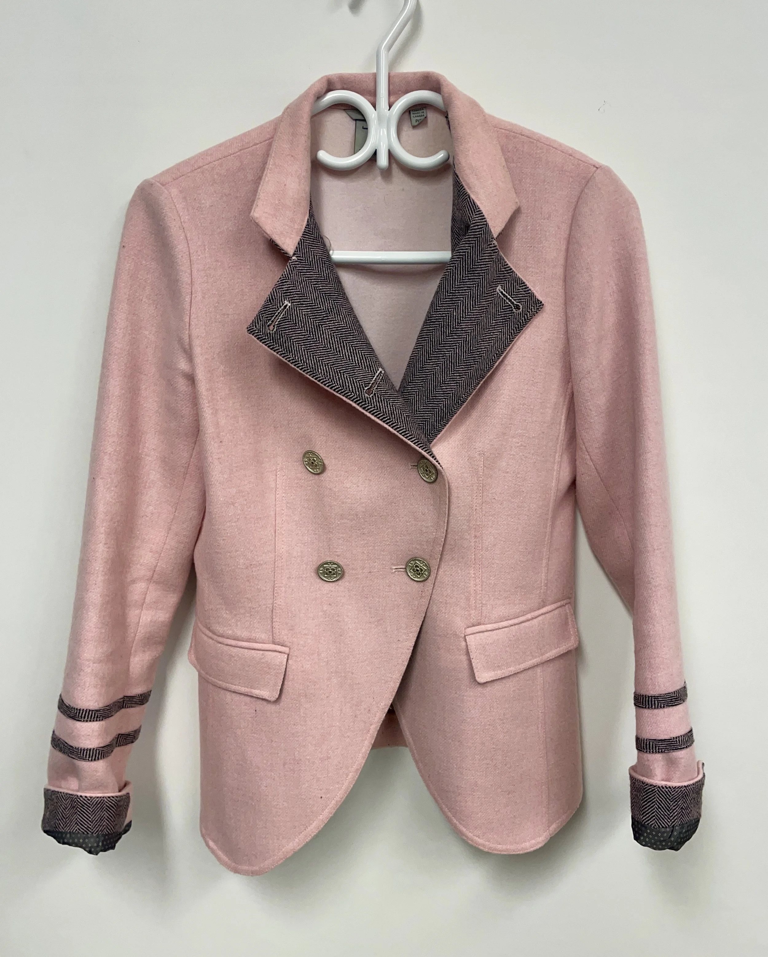 Veston rose et gris en feutre fin, TRISTAN, laine et polyester, S.