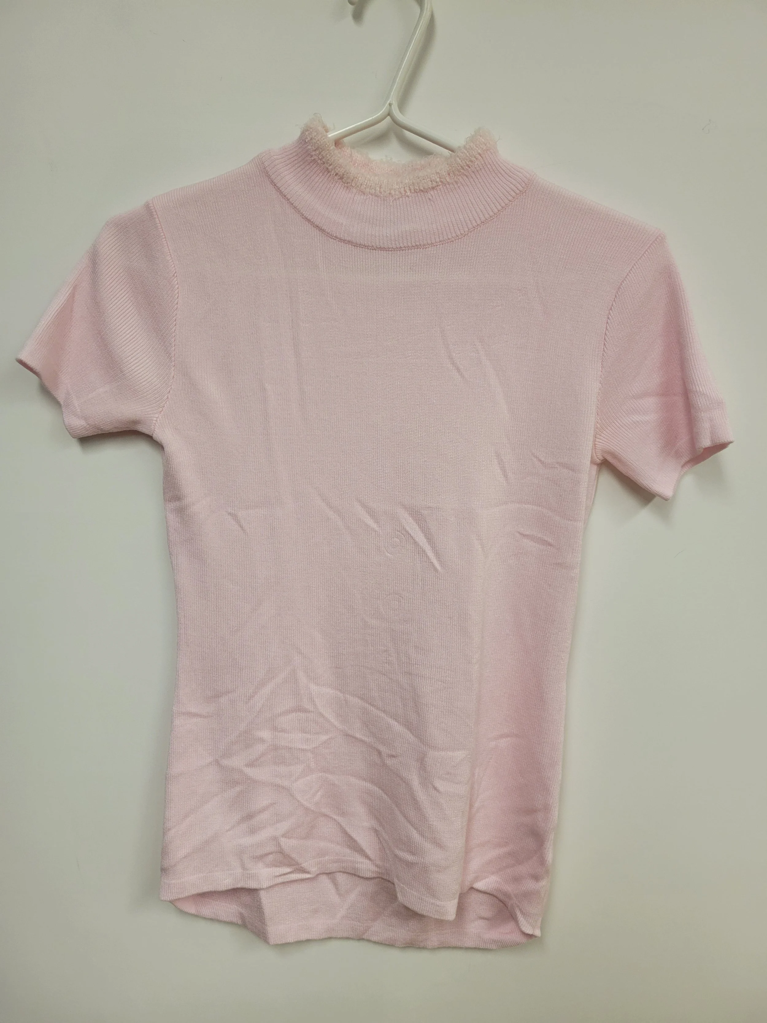 T-shirt en tricot rose, col montant, San Francisco, Small