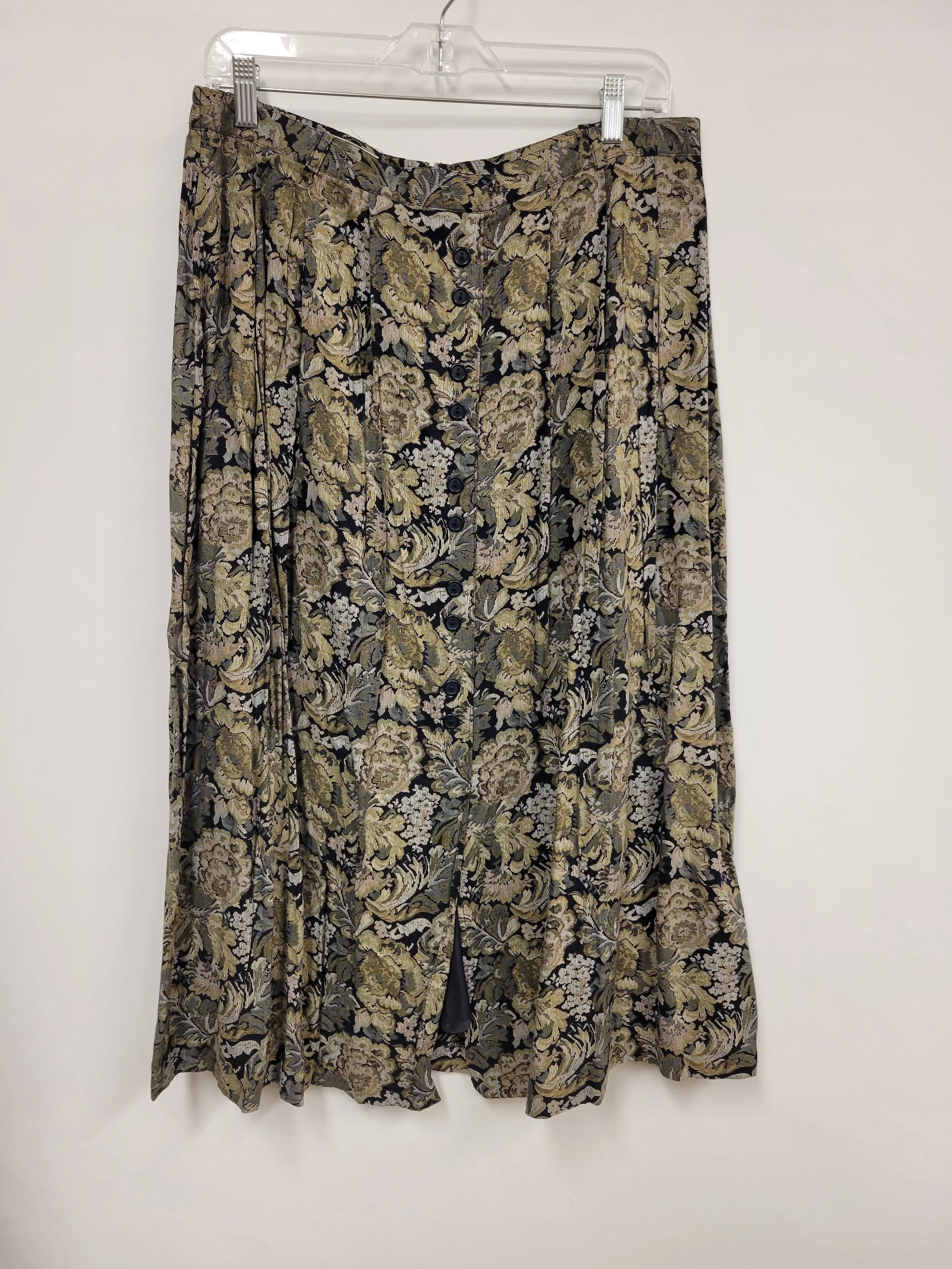 Jupe longue fleurie légère doublée, marine et beige, Steilmann, tour de taille 34 po