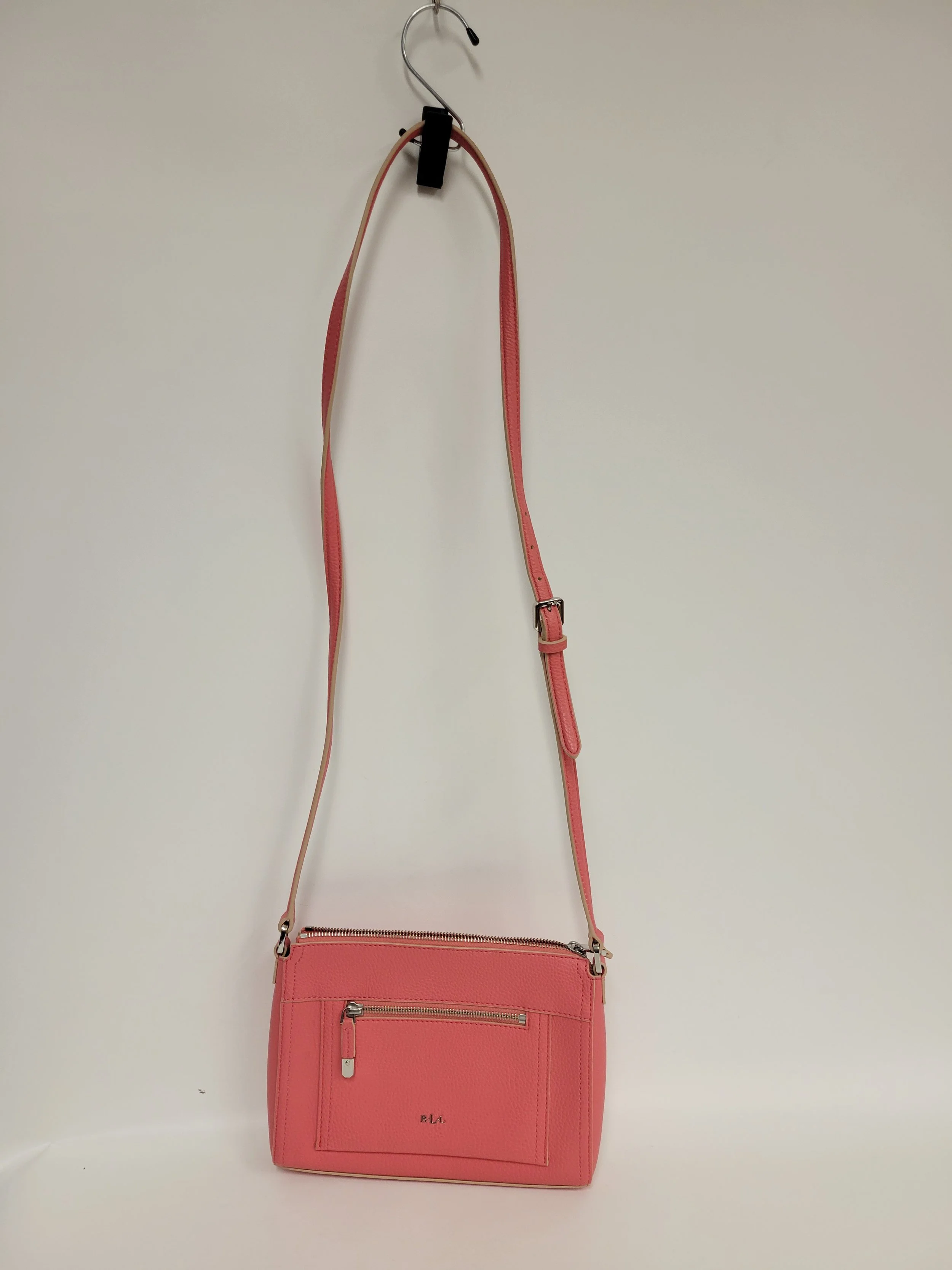 Sac à main rose corail, cuir vegan, Ralph Lauren, environ 10 po