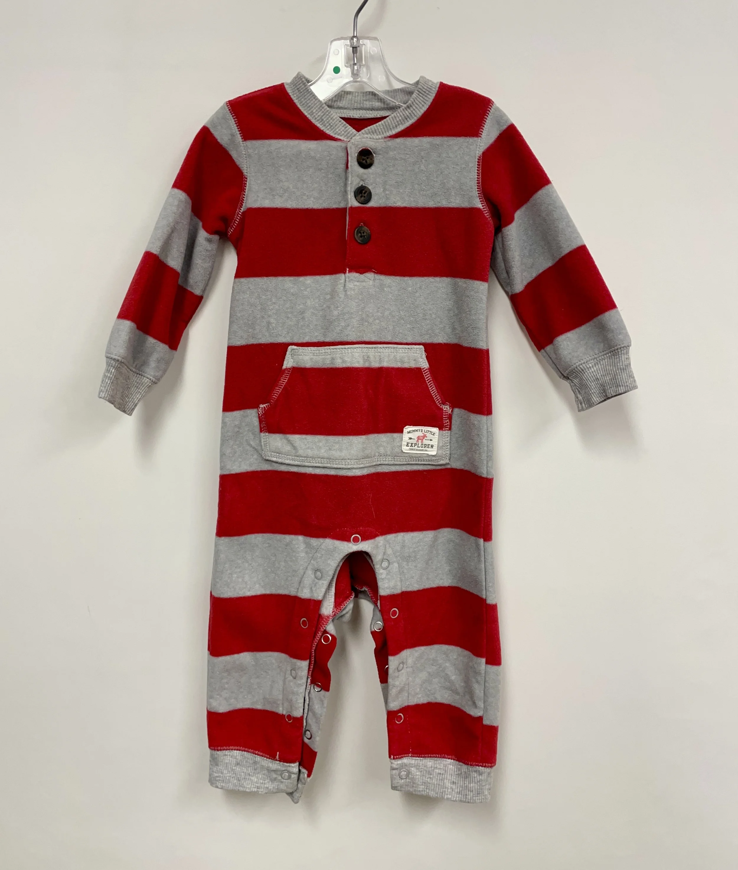 Pyjama une pièce rouge et gris, CARTER'S, en flanelle,  comme neuf, 12 mois,