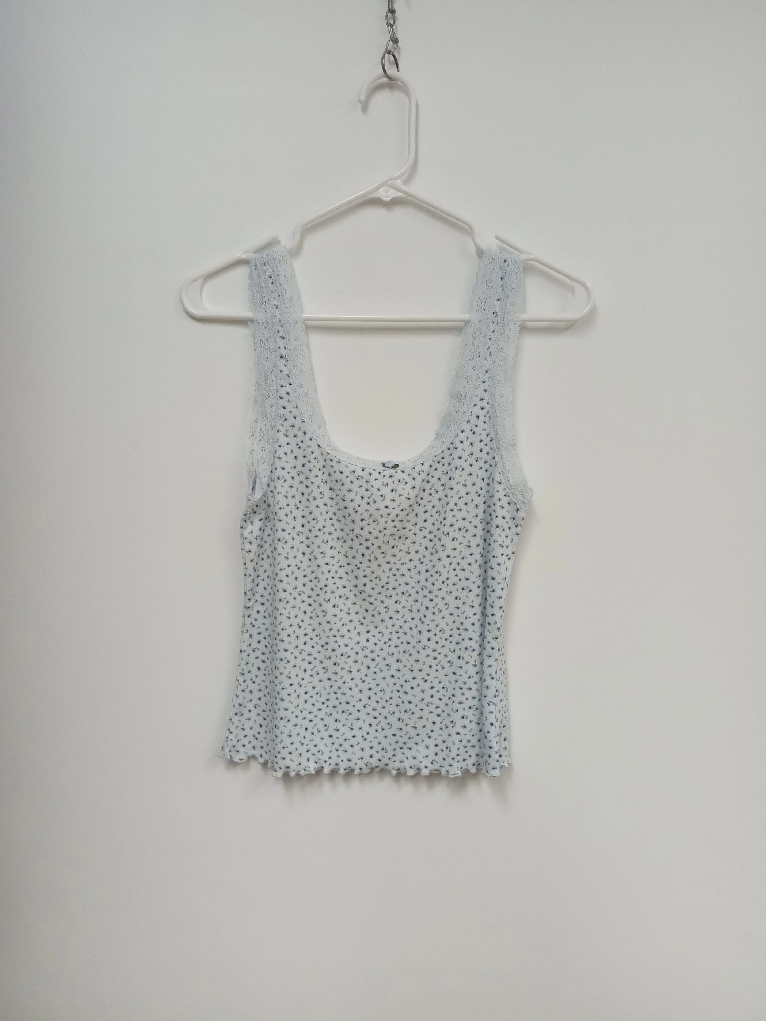 Camisole à dentelle blanche avec fleurs bleues/vertes, H&M, S