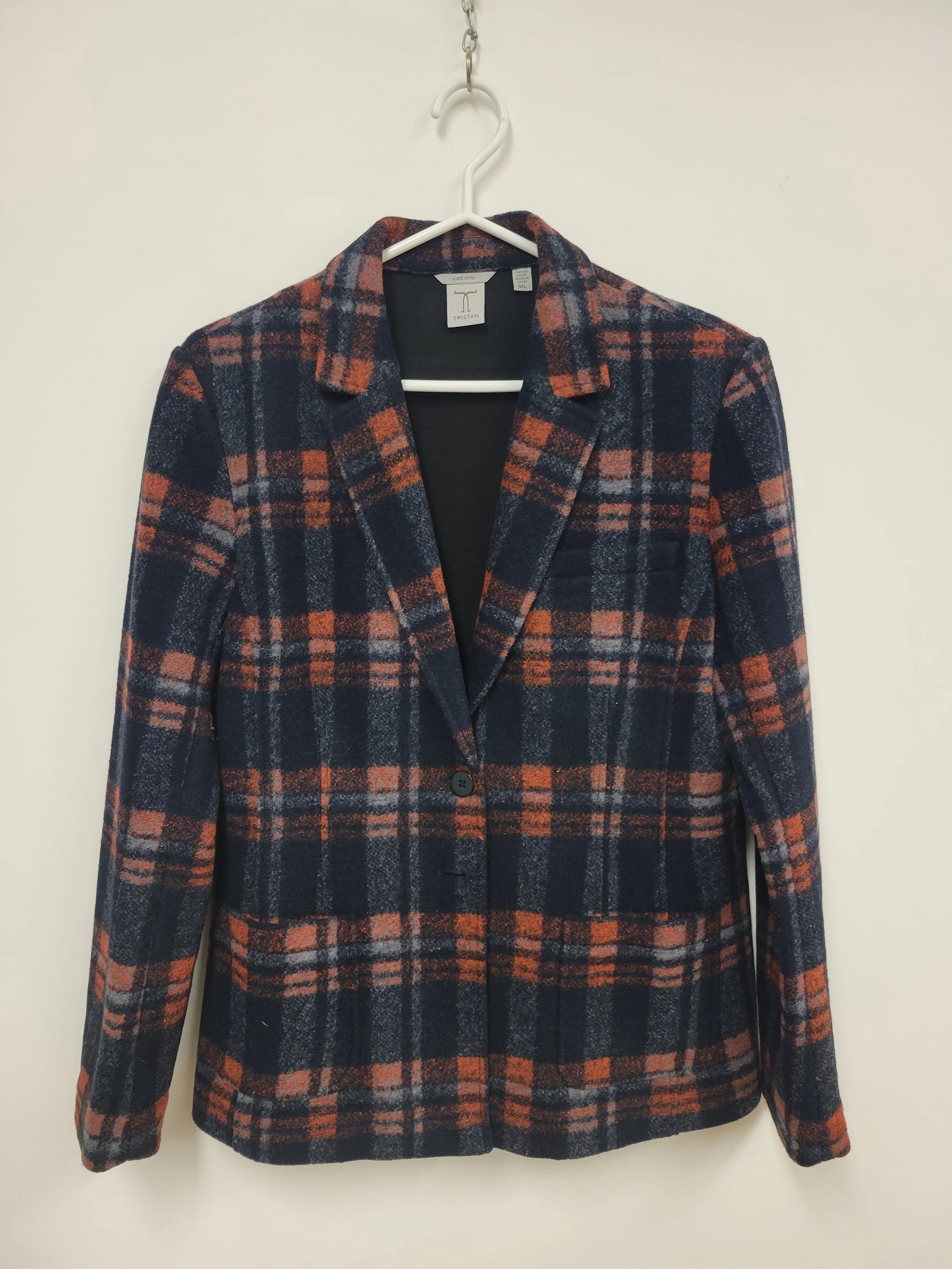 Veston en laine, carrelé noir-rouge et gris, Tristan, L