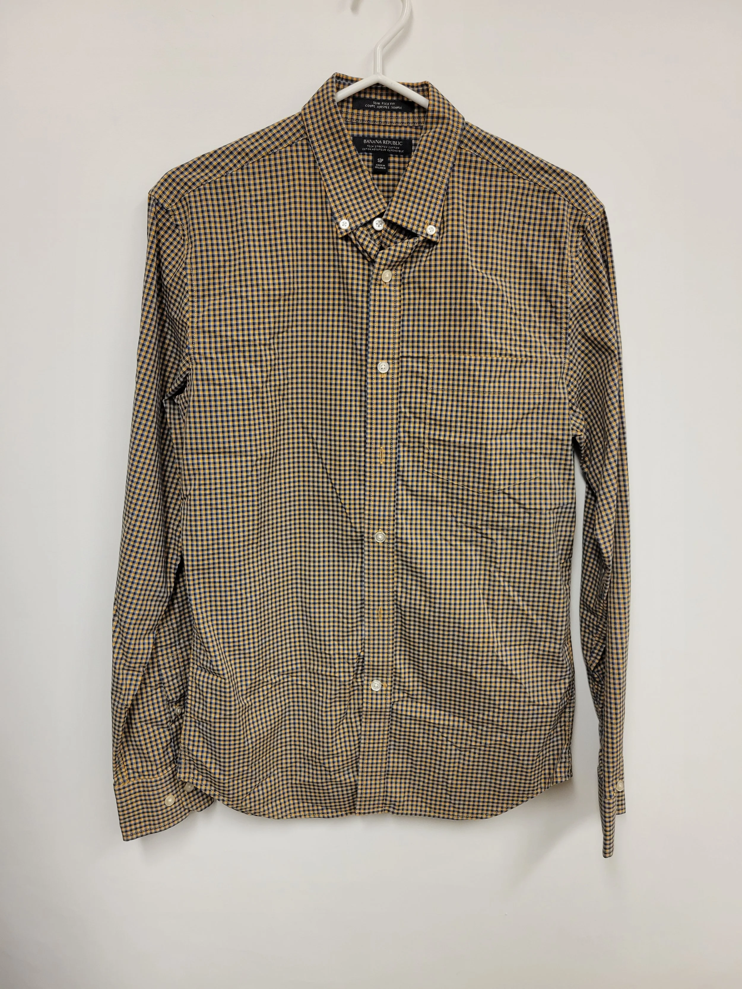 Chemise à minicarreaux bleu et orangé, Banana Republic, S