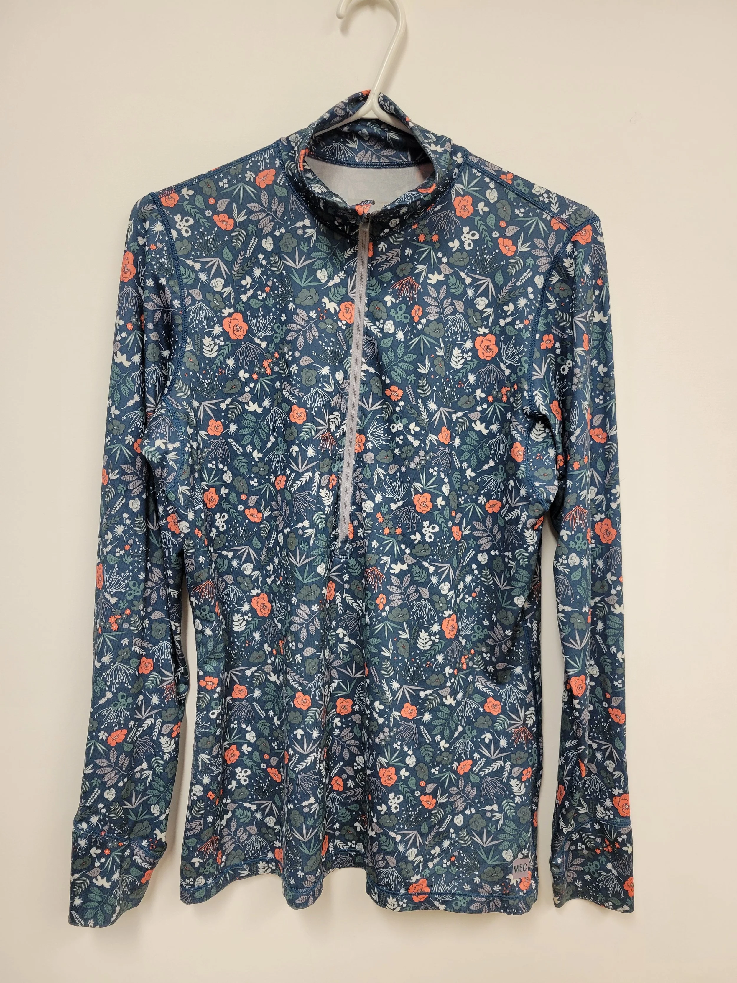 Chandail en polyester avec fermoir, imprimé bleu vert corail, MEC, M