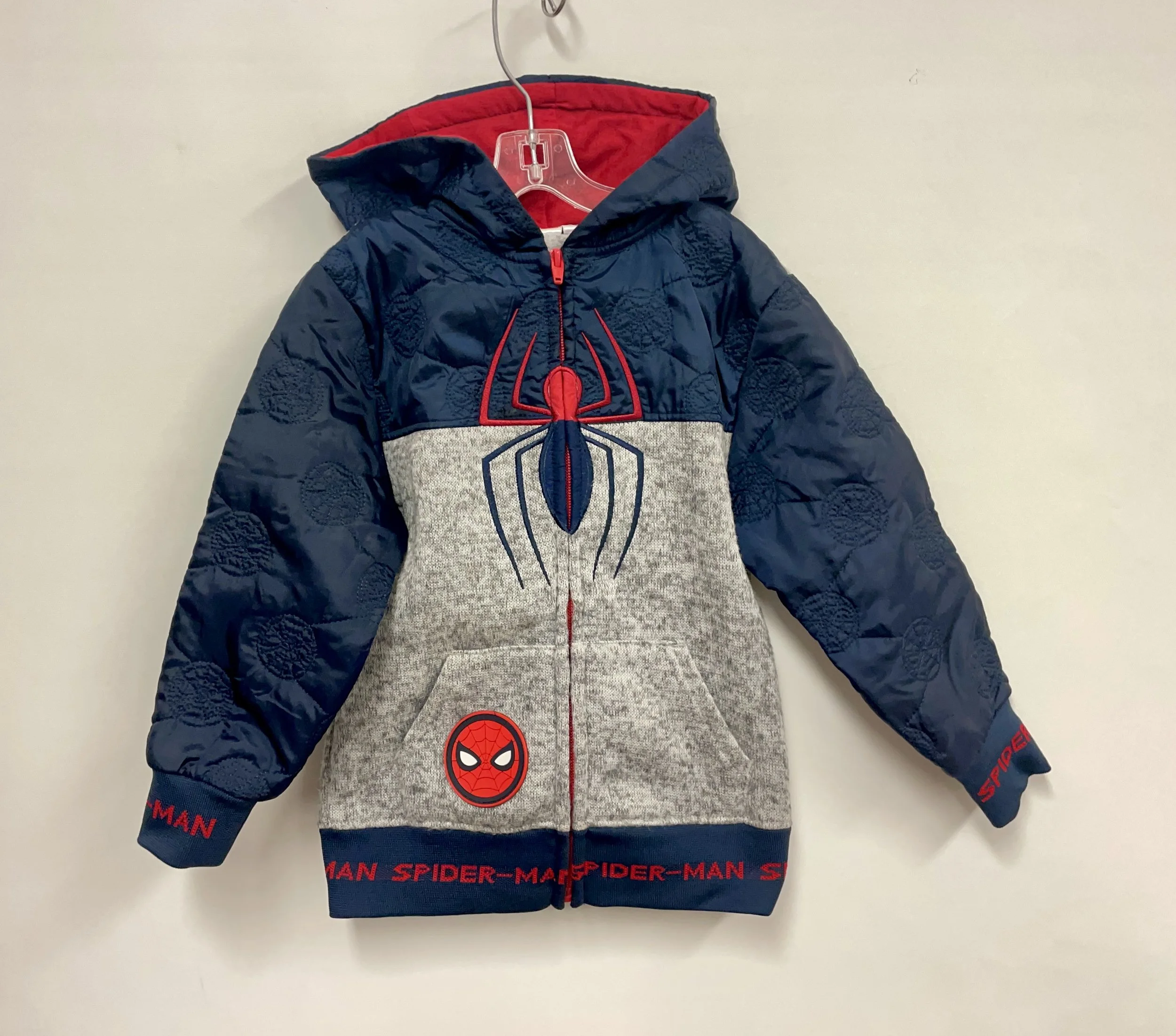 Coton ouaté avec capuchon gris et bleu, SPIDER-MAN MARVEL, 5 ans.