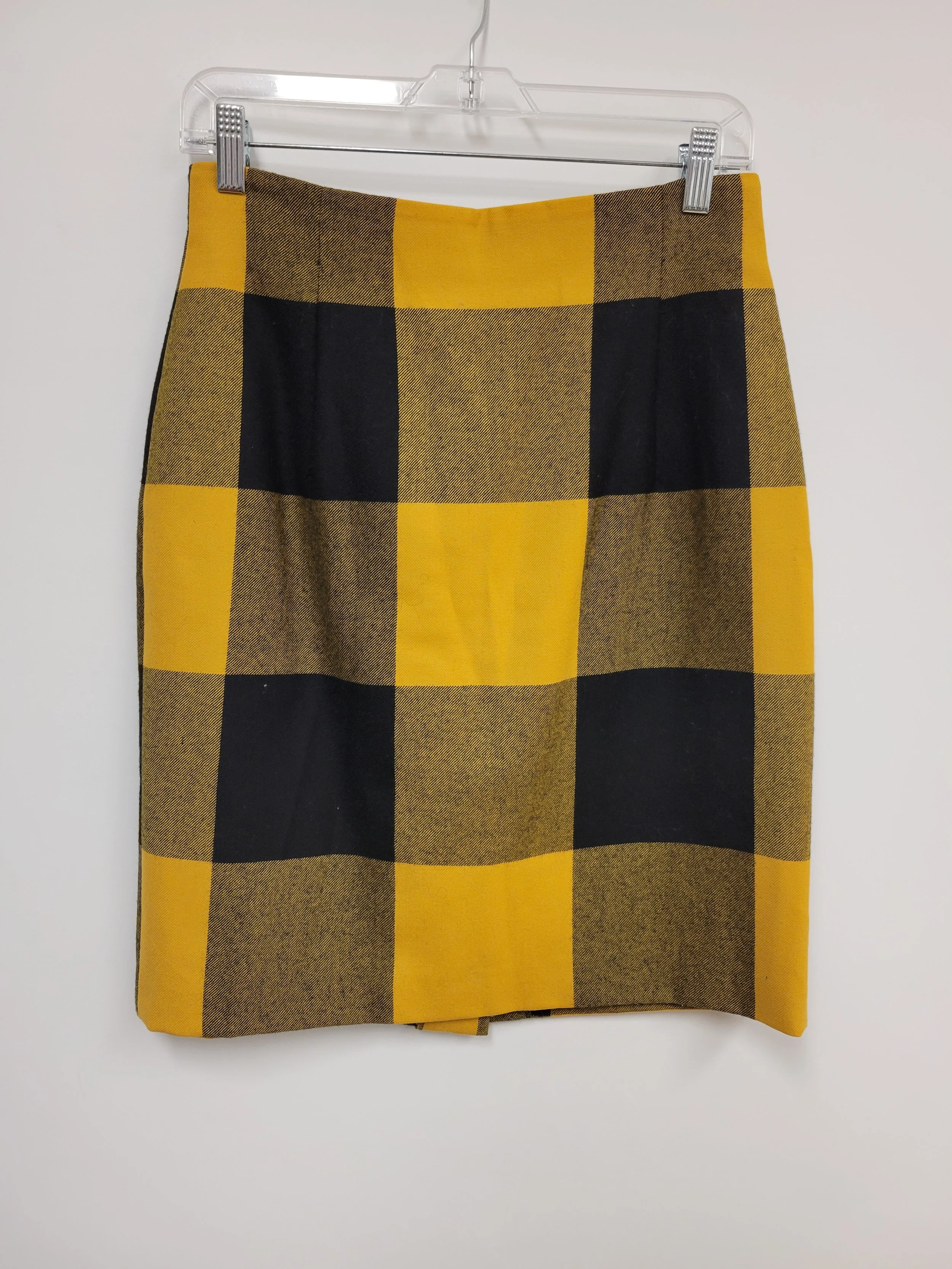 Jupe courte en laine, carreaux jaune et noir, KS Selection, tour de taille 29 po