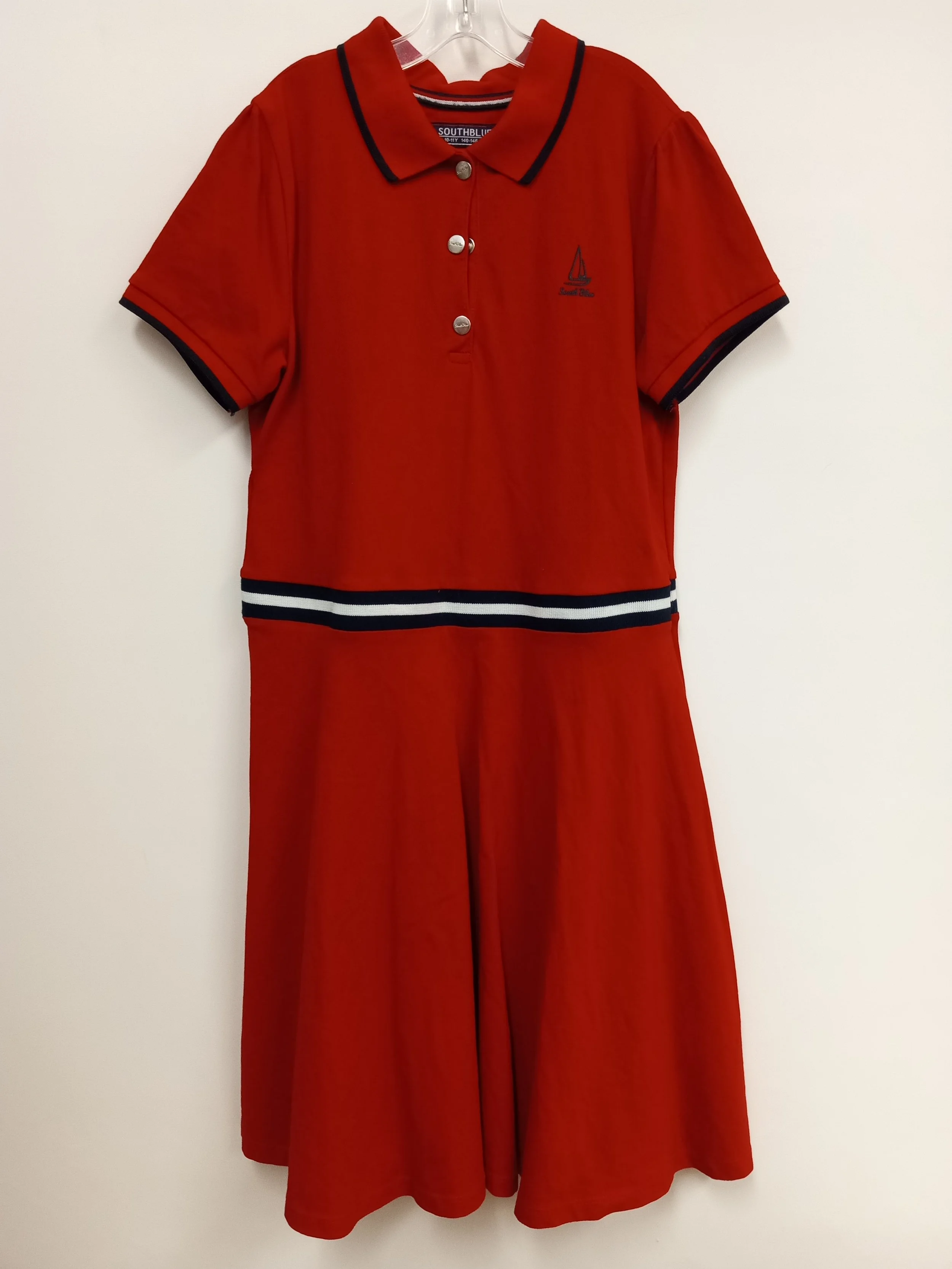 Robe rouge avec des détails bleu marine et blanche, Southblue, 10-11ans