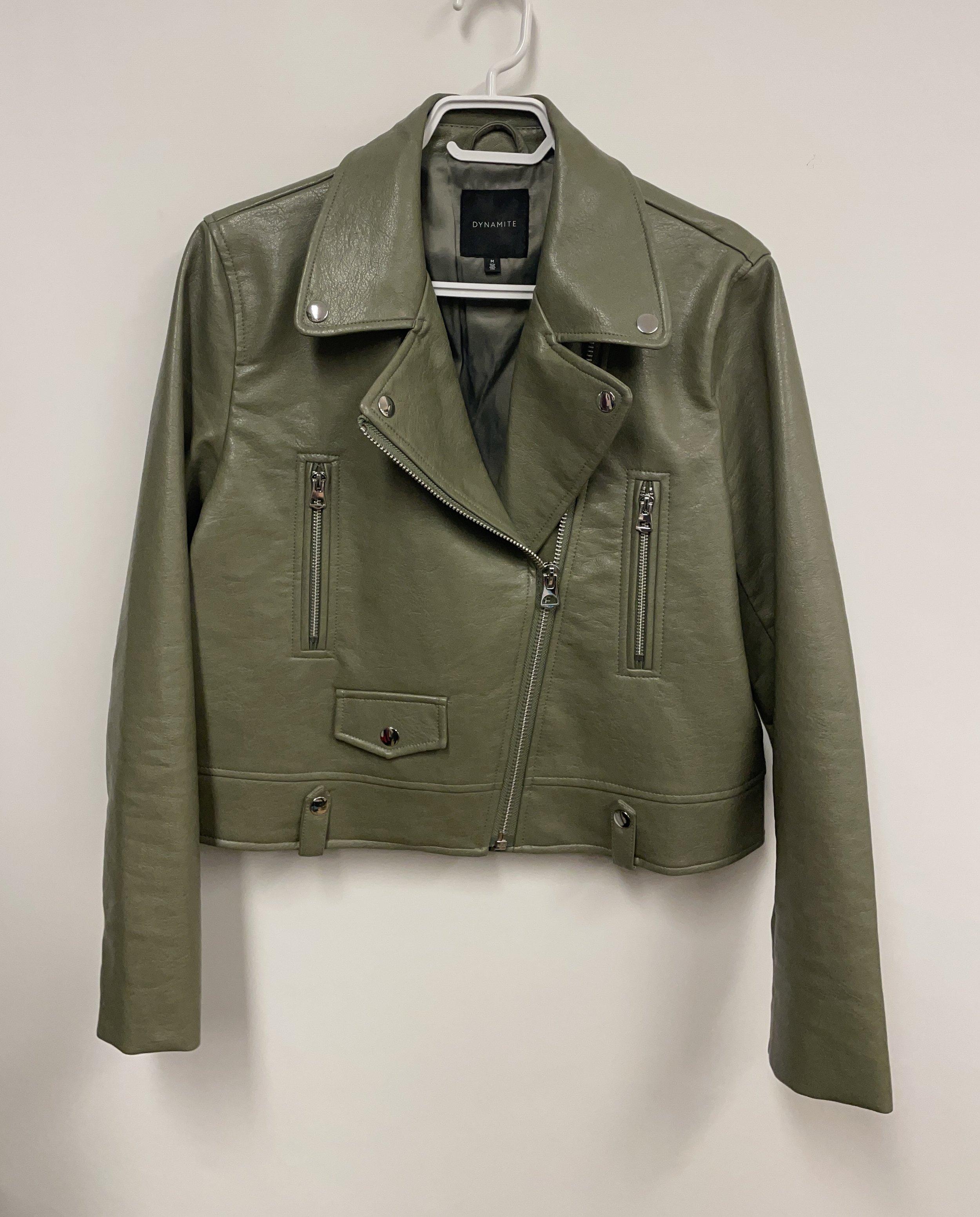 Blouson court en simili cuir vert pomme, DYNAMITE, M.